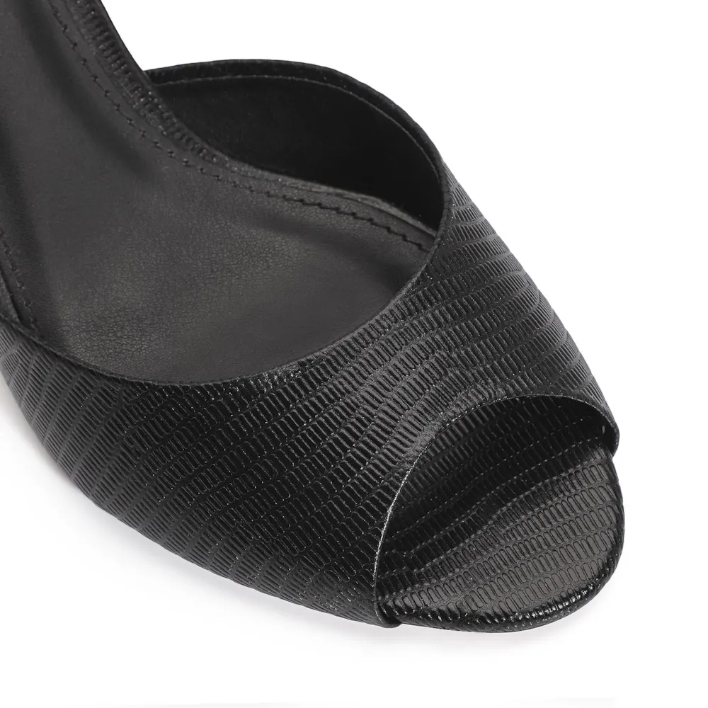 Peep Toe Couro Lezard Preto - imagem 7