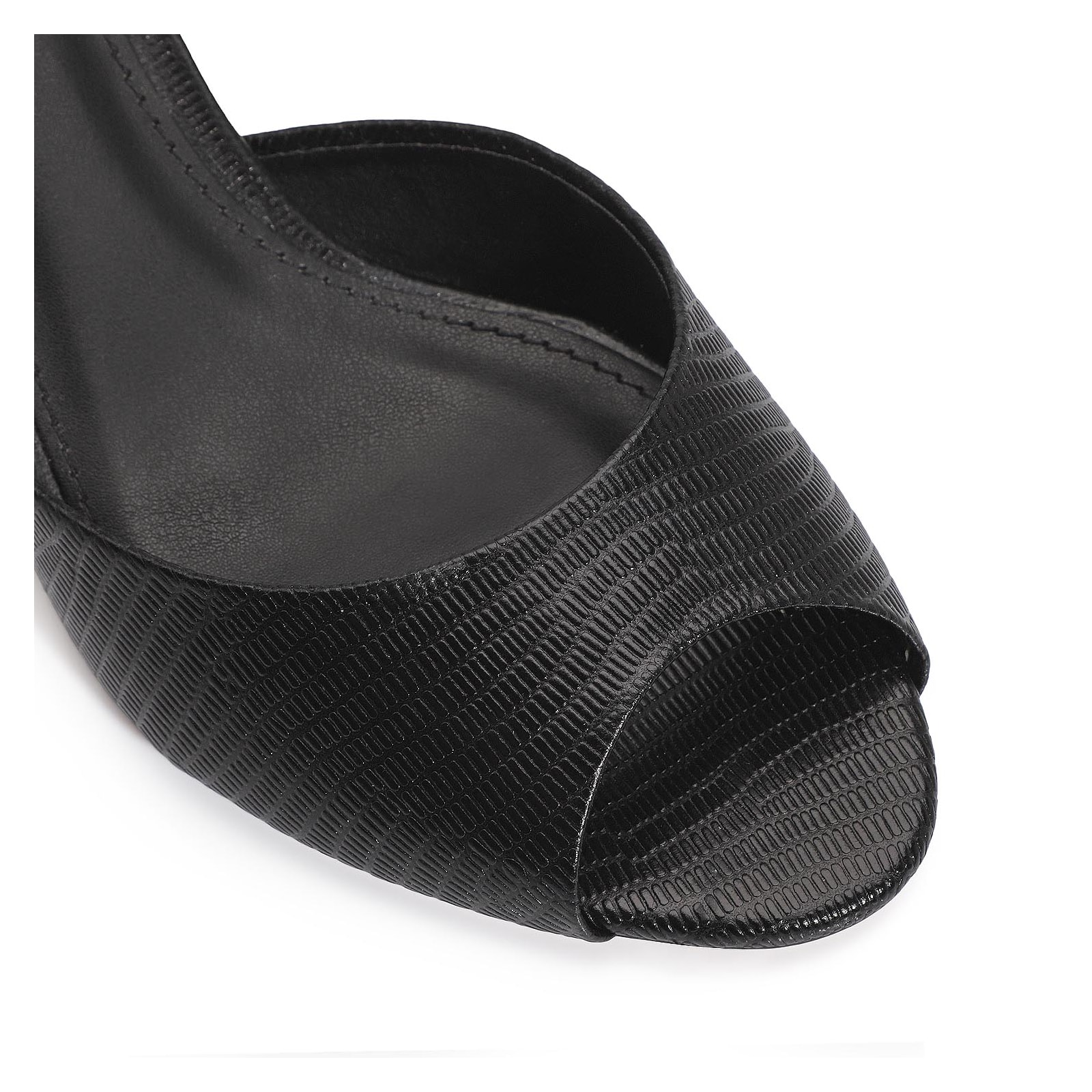 Peep Toe Couro Lezard Preto