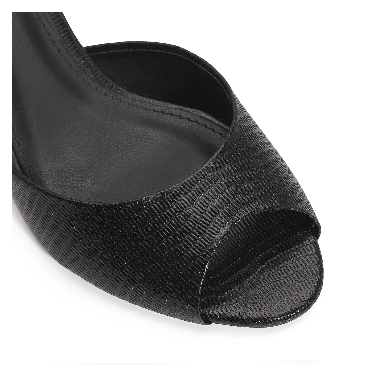 Peep Toe Couro Lezard Preto