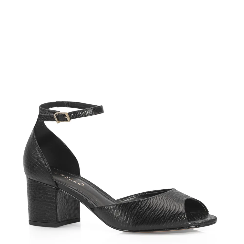 Peep Toe Couro Lezard Preto