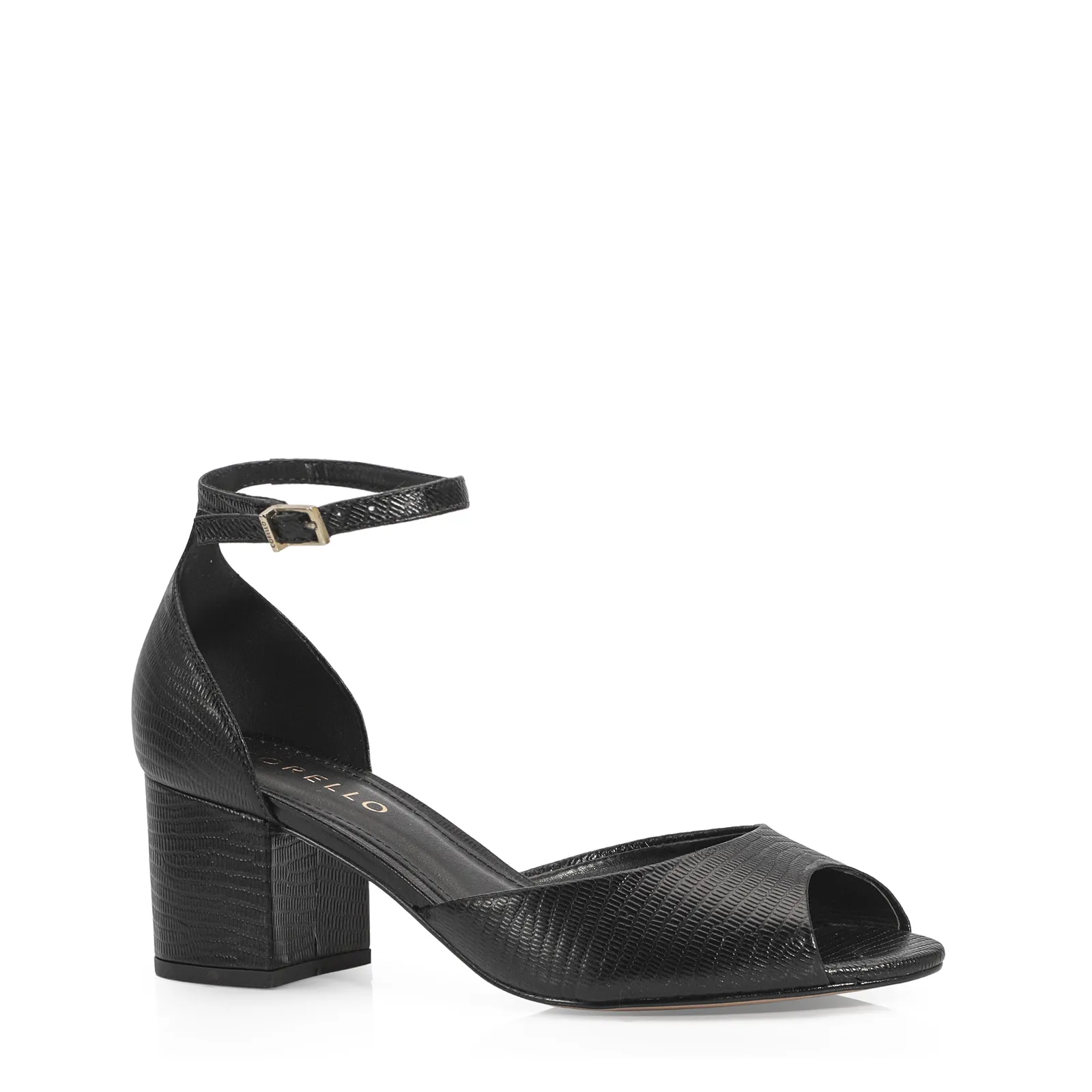 Peep Toe Couro Lezard Preto