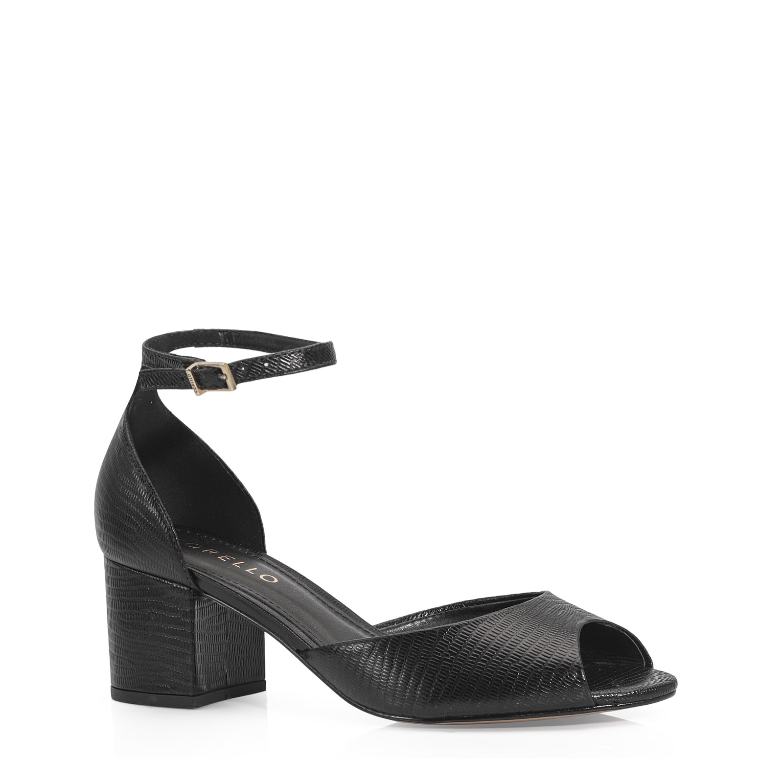 Peep Toe Couro Lezard Preto