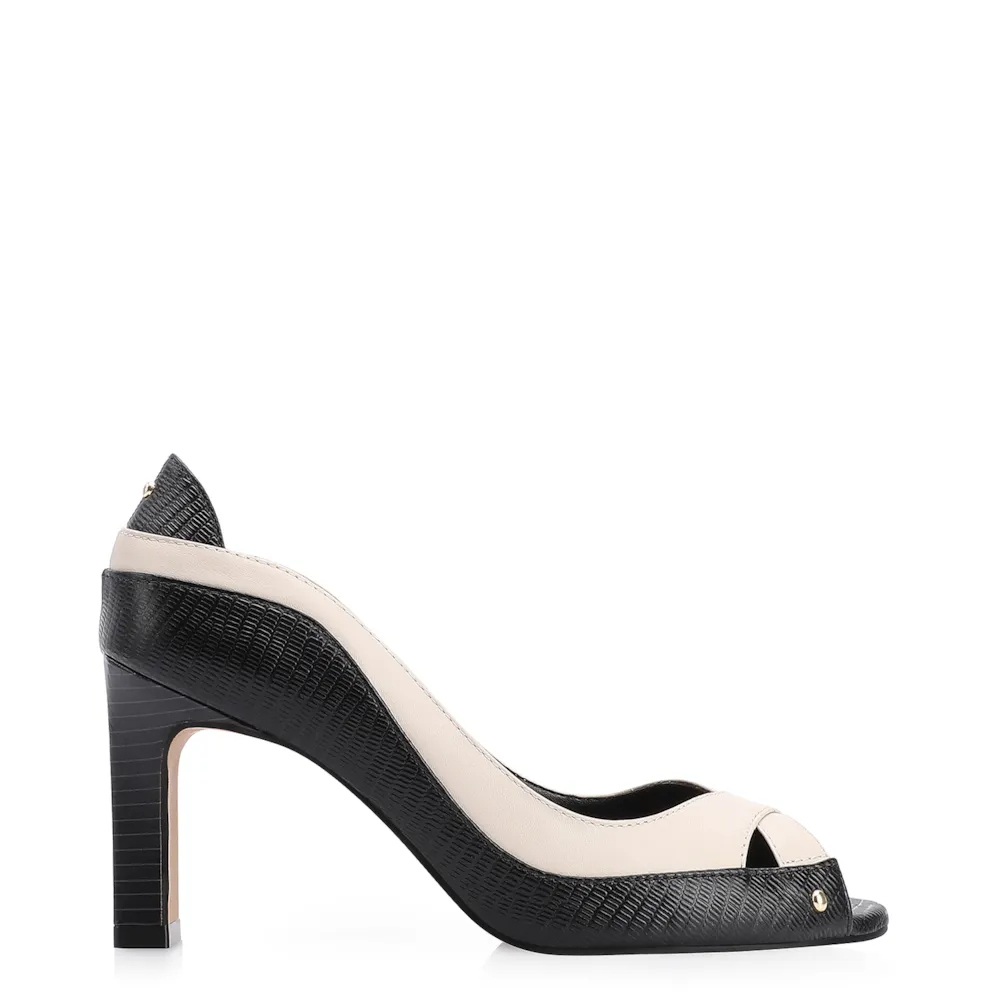 Peep Toe Couro Lezard Preto/Couro Off White - imagem 2