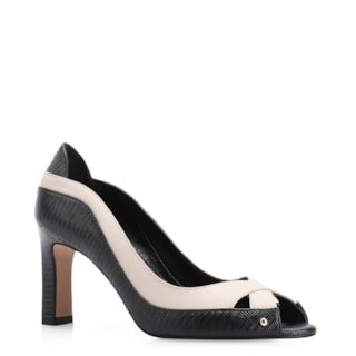 Couro Lezard Preto/Couro Off White