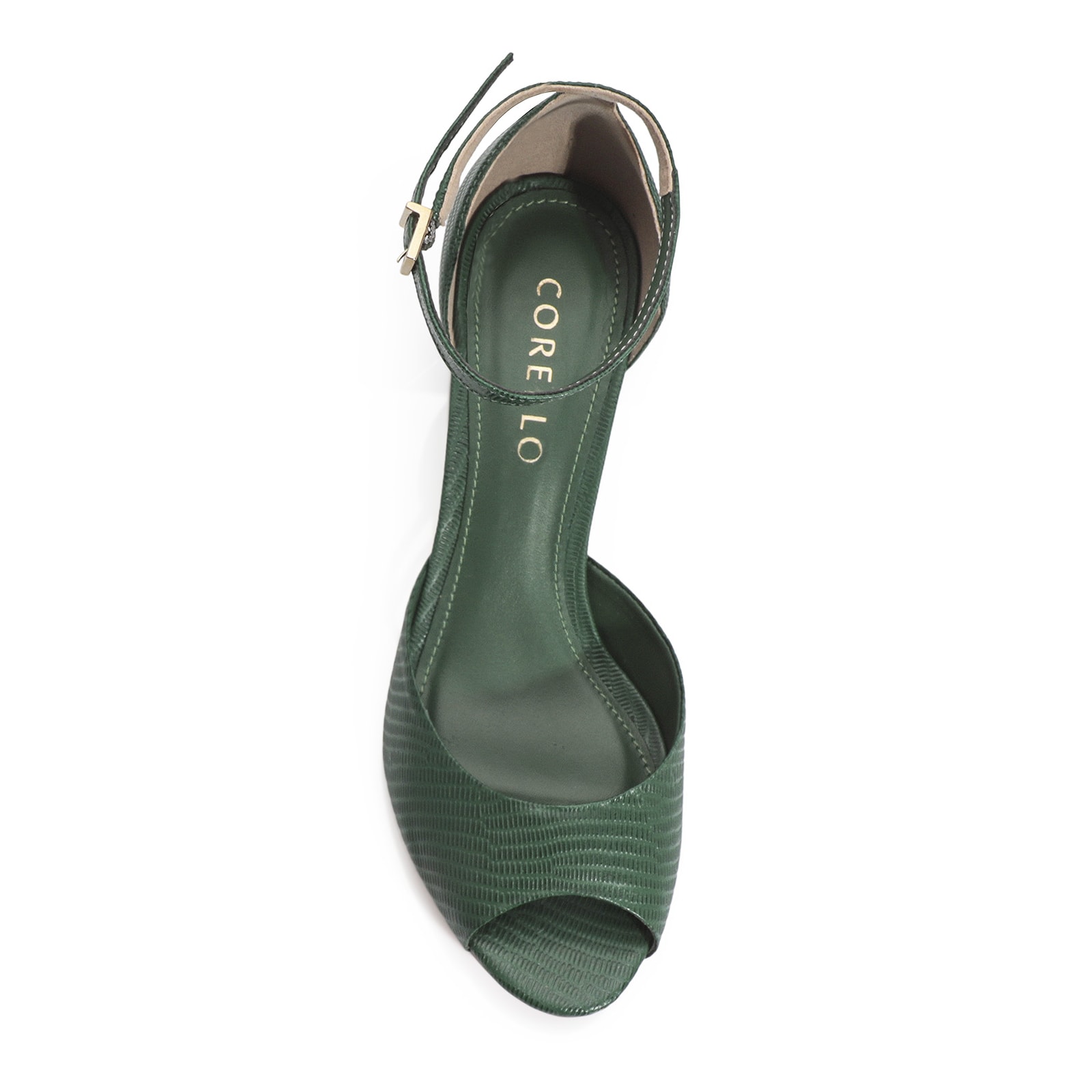 Peep Toe Couro Lezard Verde