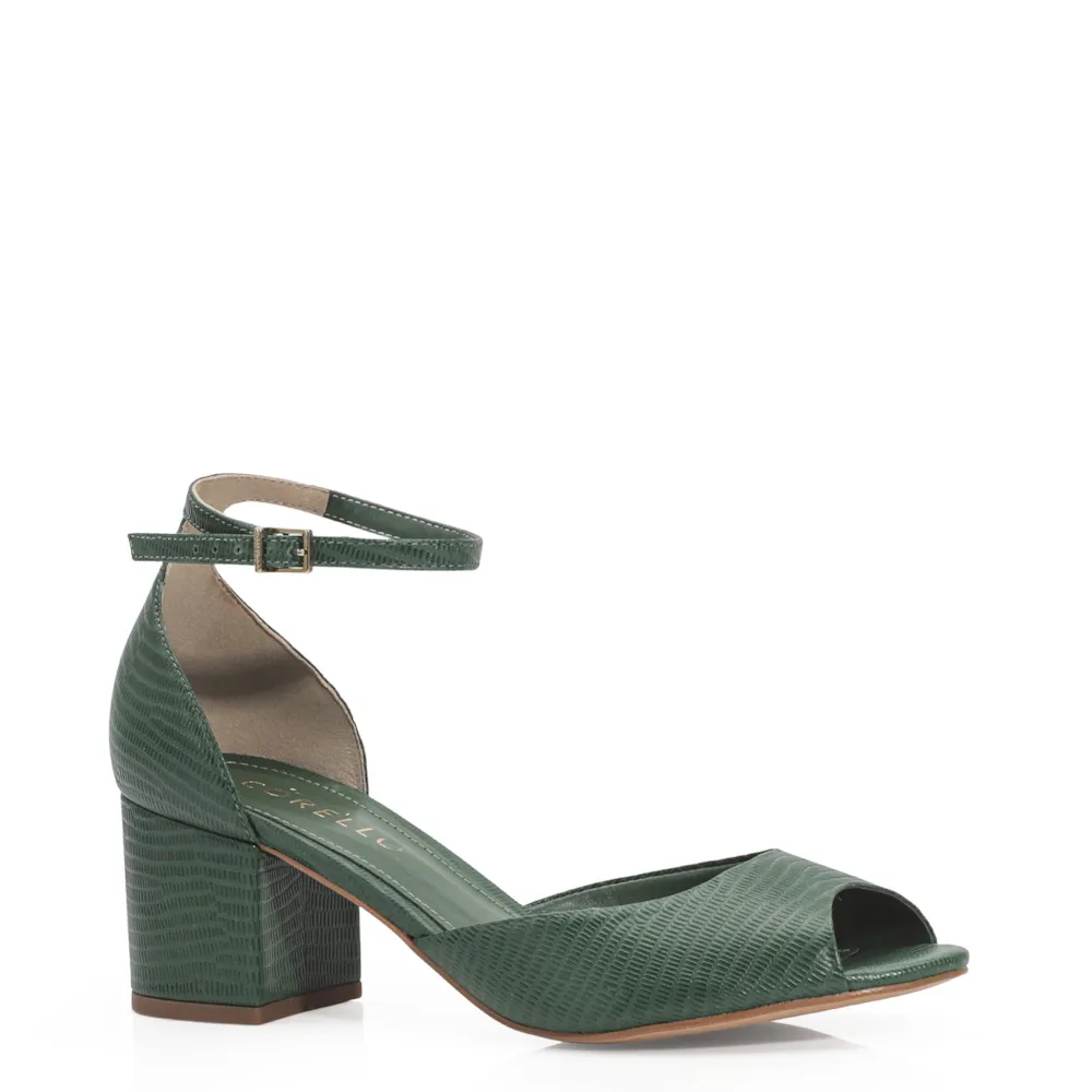 Peep Toe Couro Lezard Verde