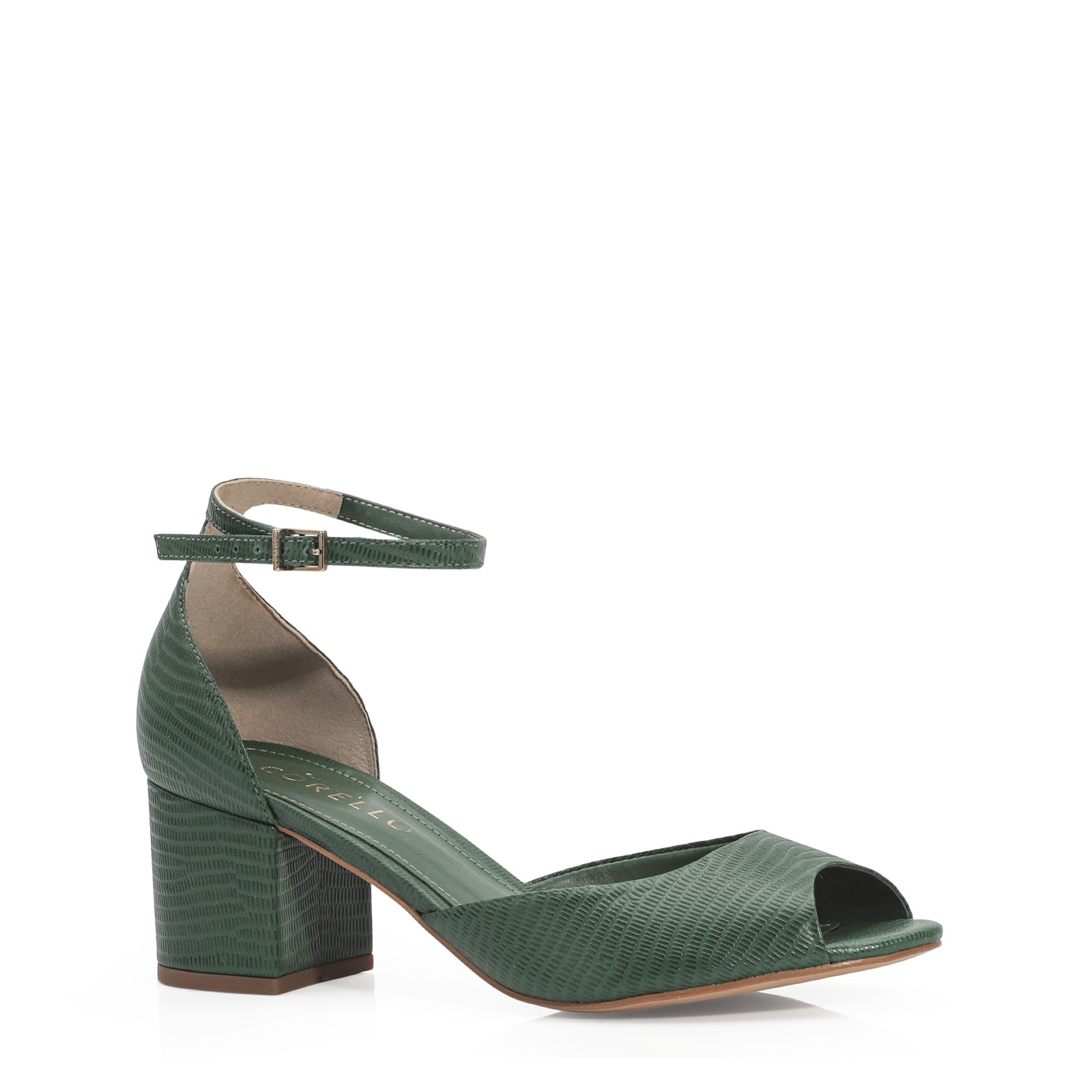 Peep Toe Couro Lezard Verde
