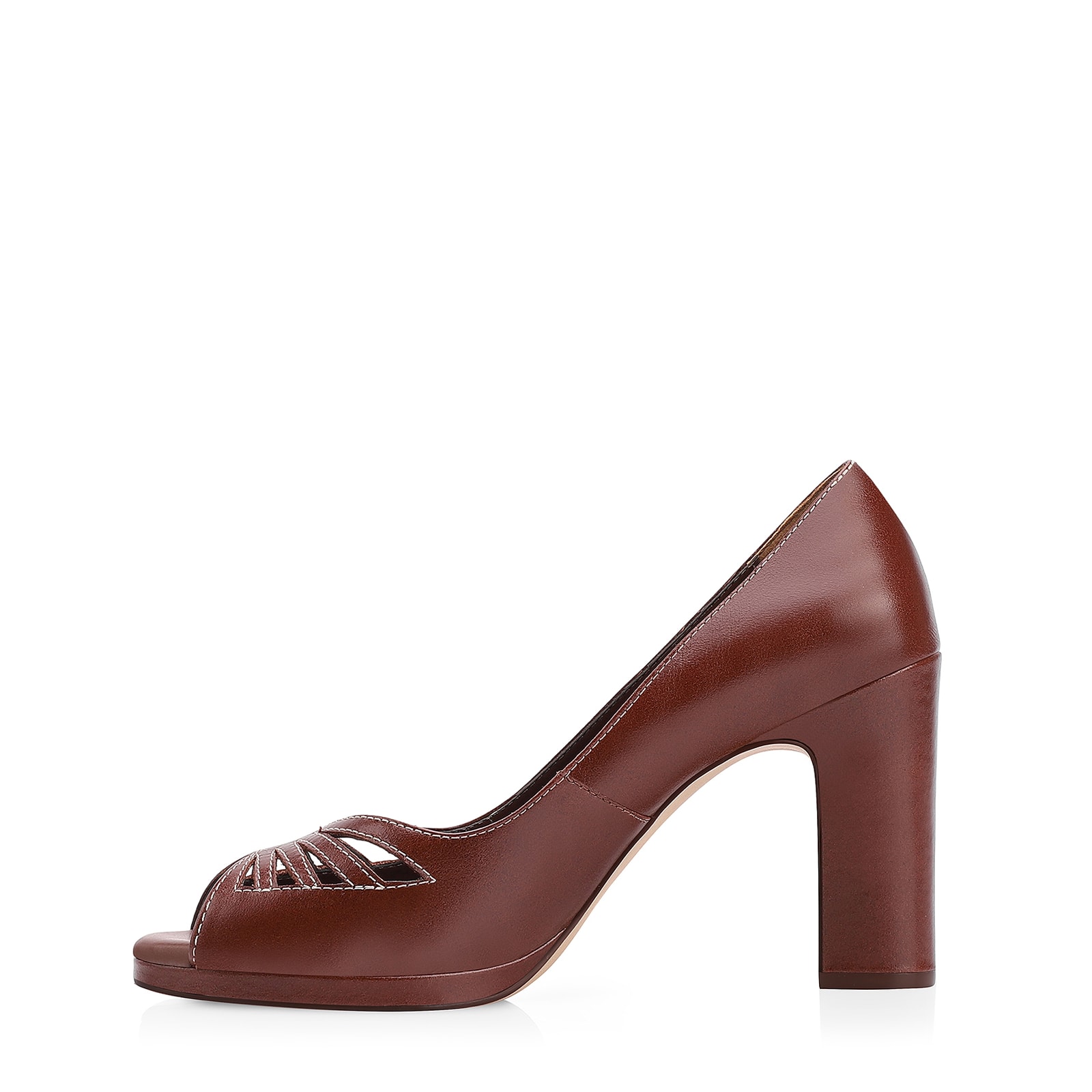 Peep Toe Couro Marrom