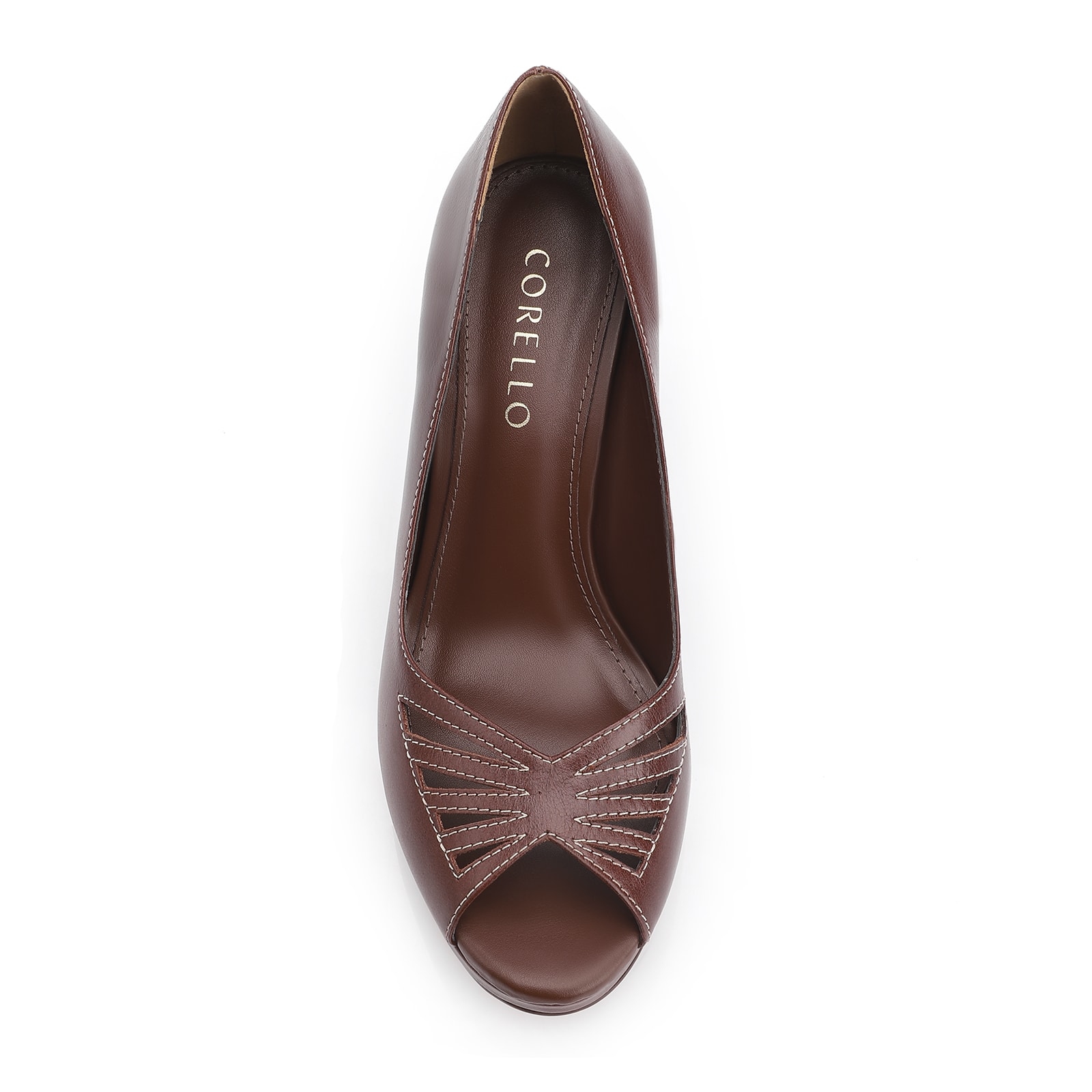 Peep Toe Couro Marrom