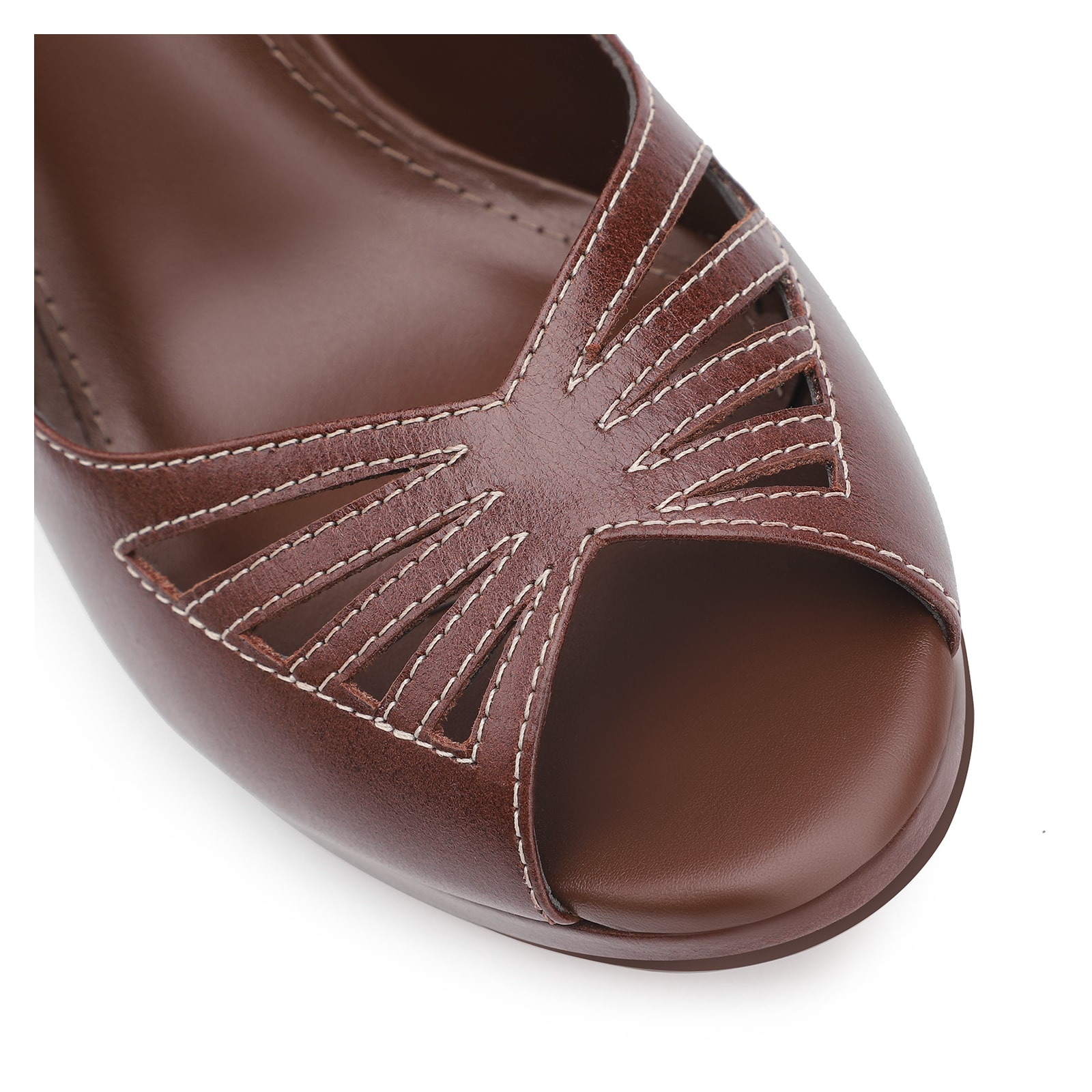 Peep Toe Couro Marrom