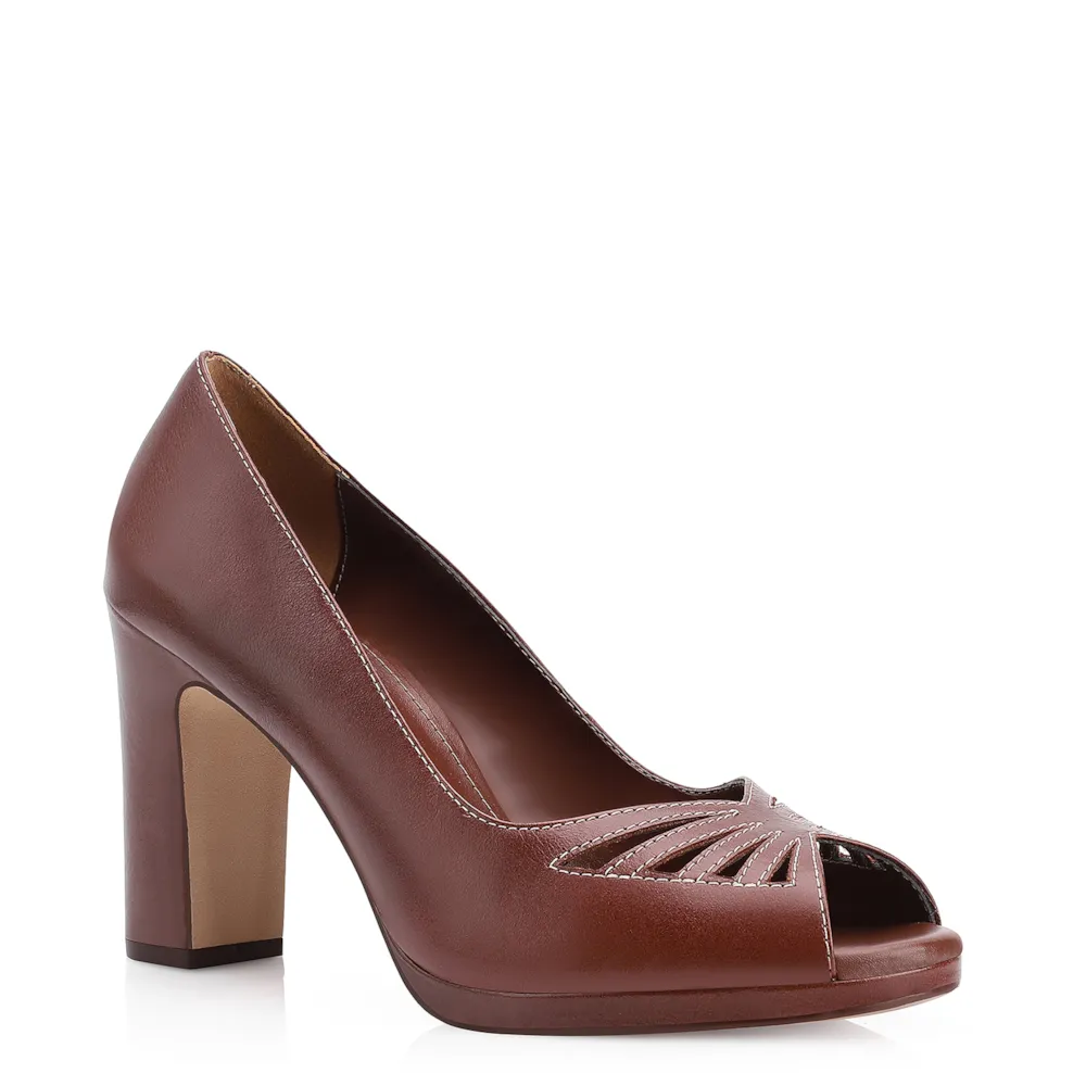 Peep Toe Couro Marrom