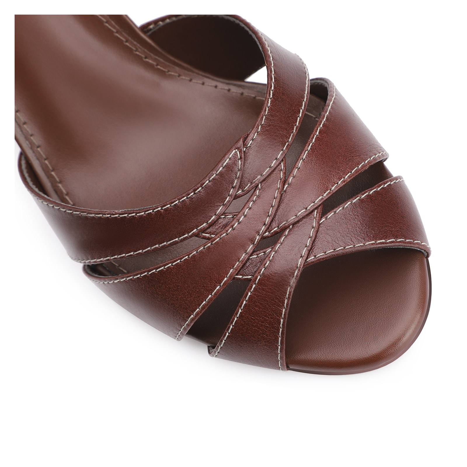 Peep Toe Couro Marrom