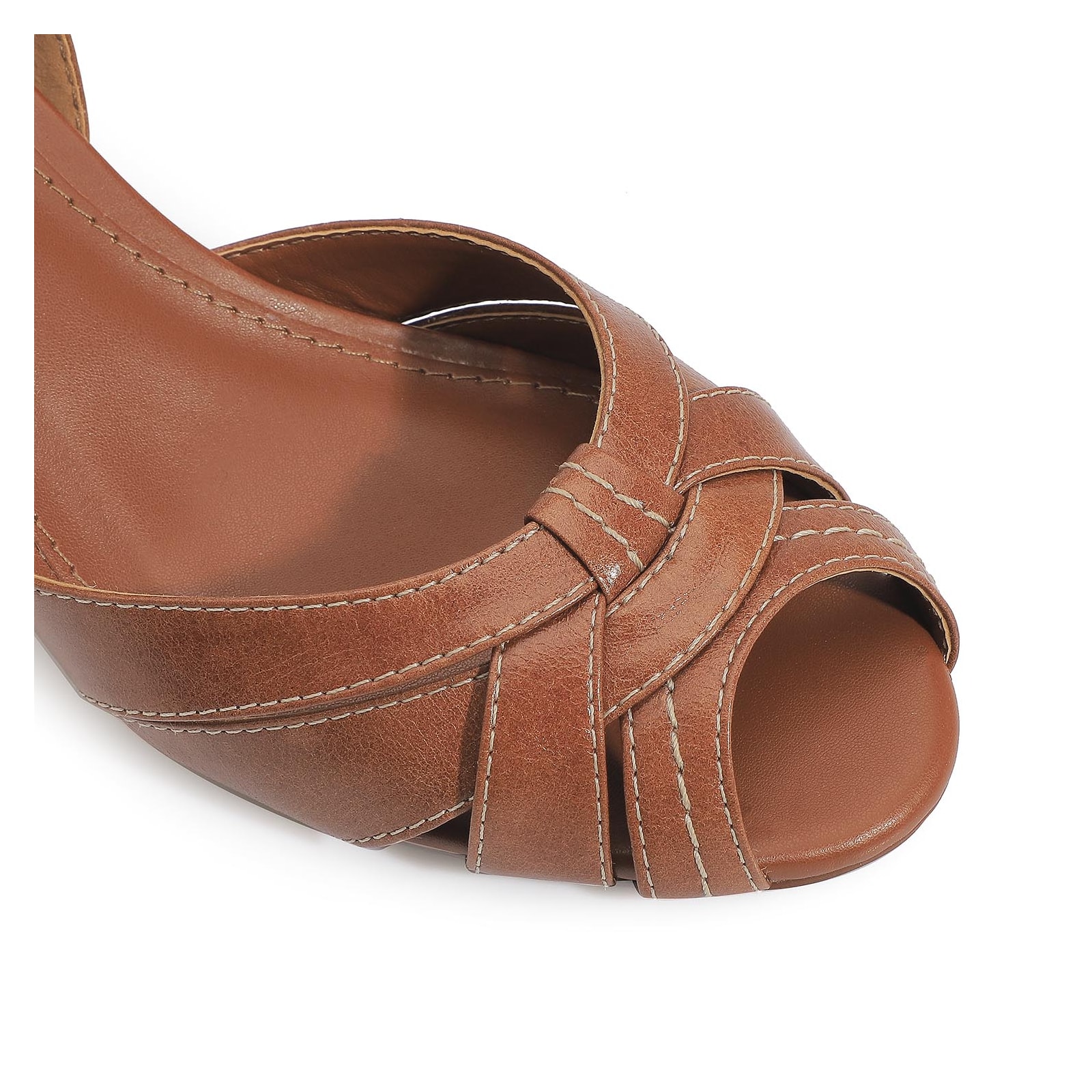 Peep Toe Couro Marrom
