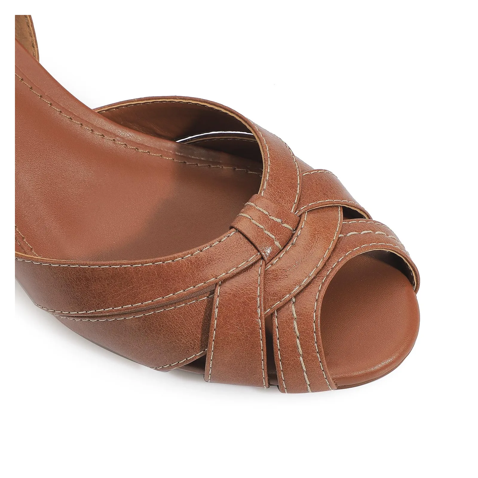 Peep Toe Couro Marrom