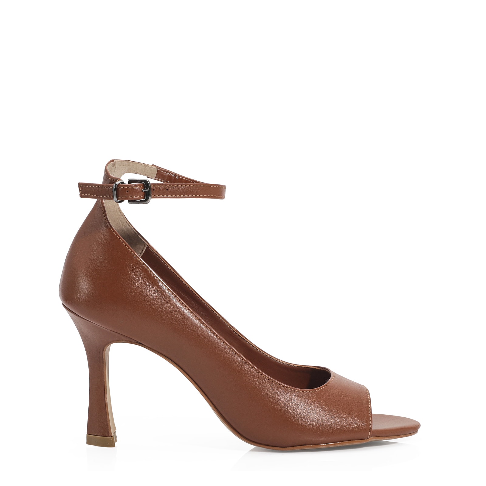 Peep Toe Couro Marrom