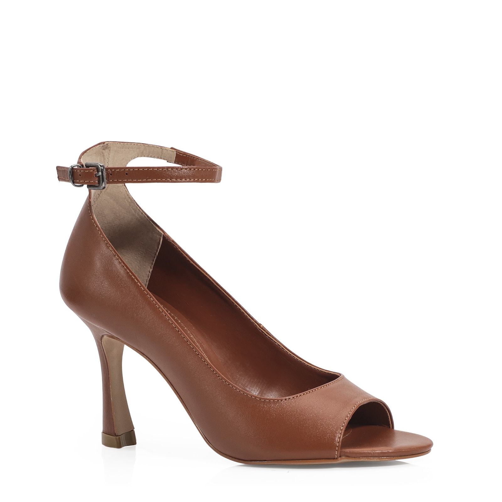 Peep Toe Couro Marrom