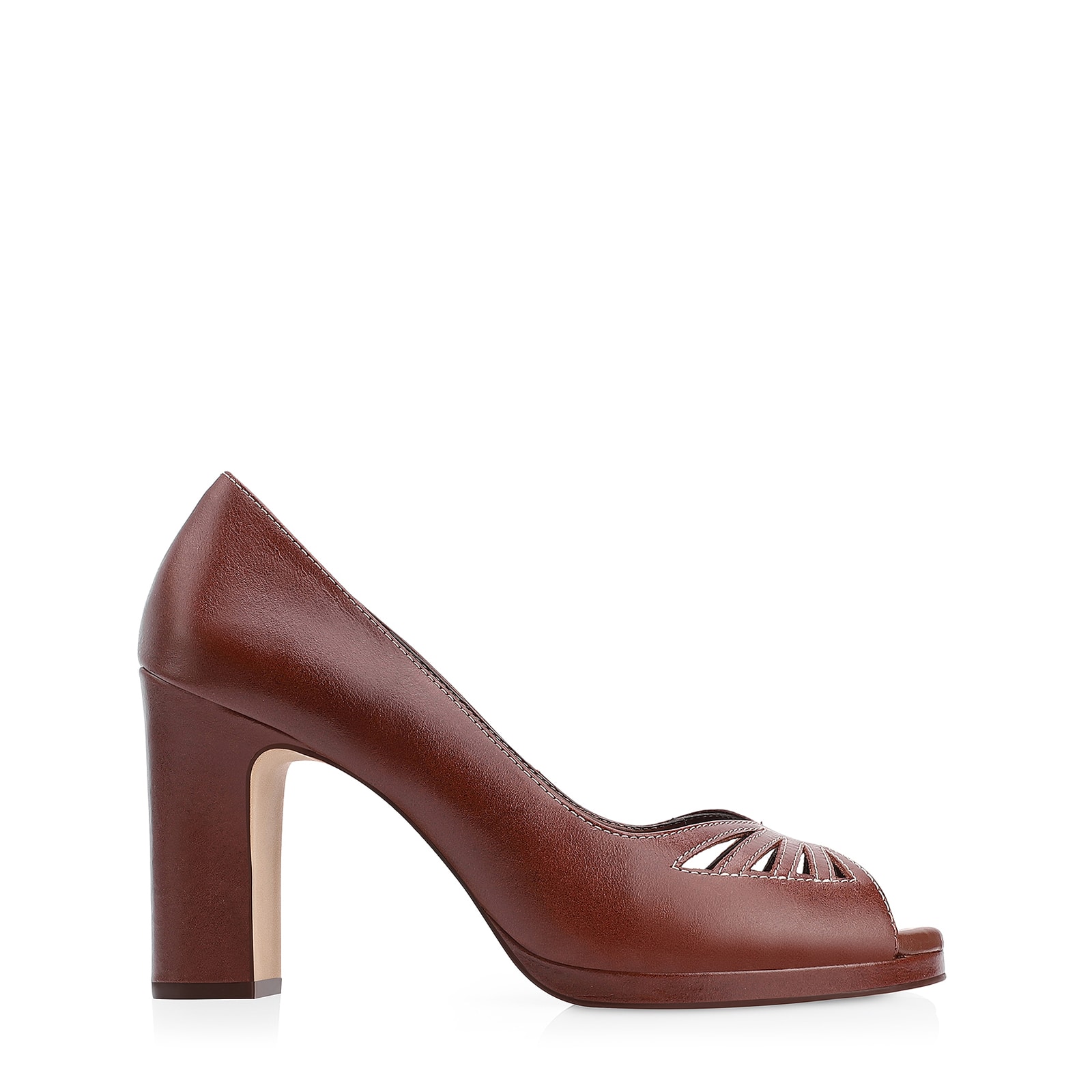 Peep Toe Couro Marrom