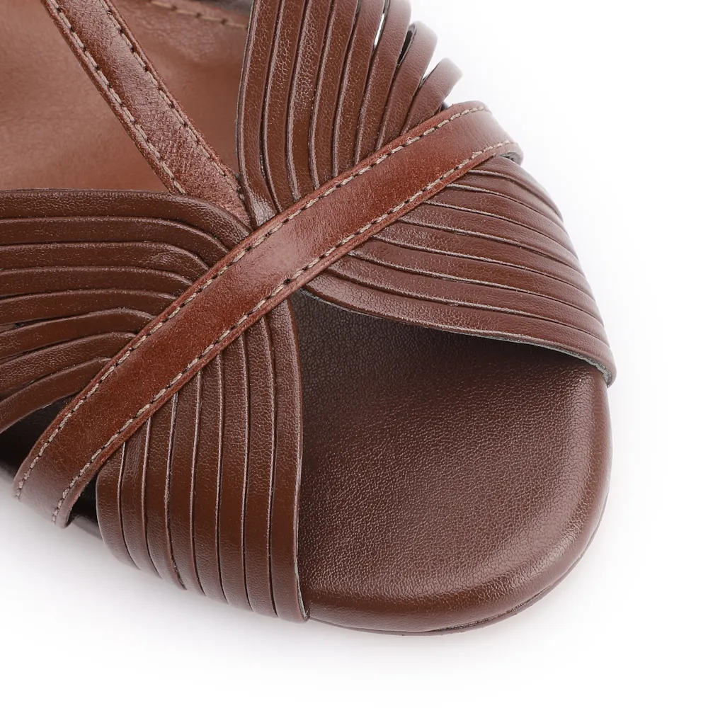 Peep Toe Couro Marrom/Alt Marrom - imagem 6