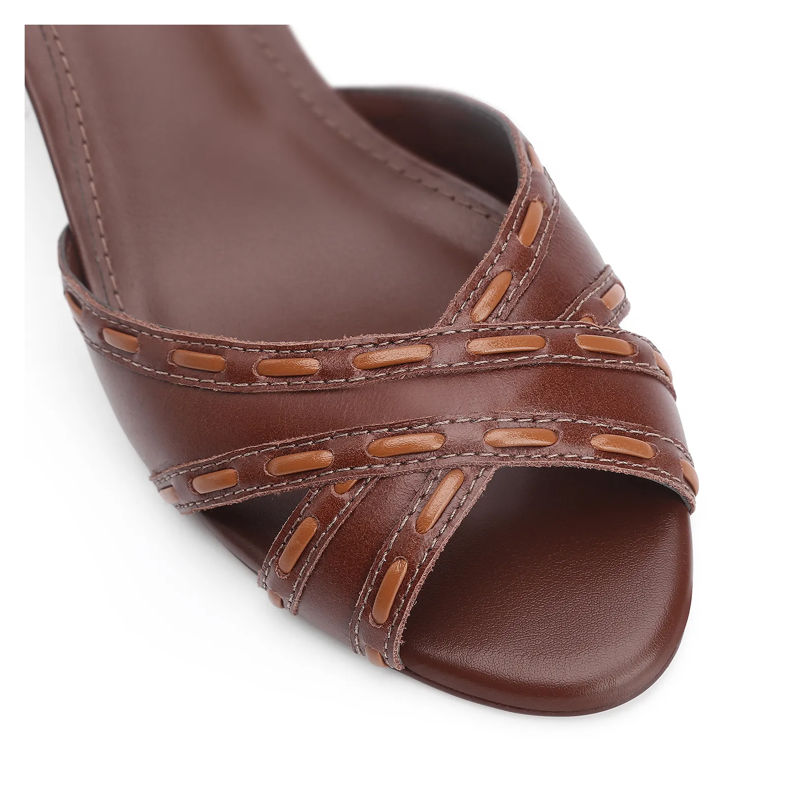 Peep Toe Couro Marrom/Alt Marrom Claro