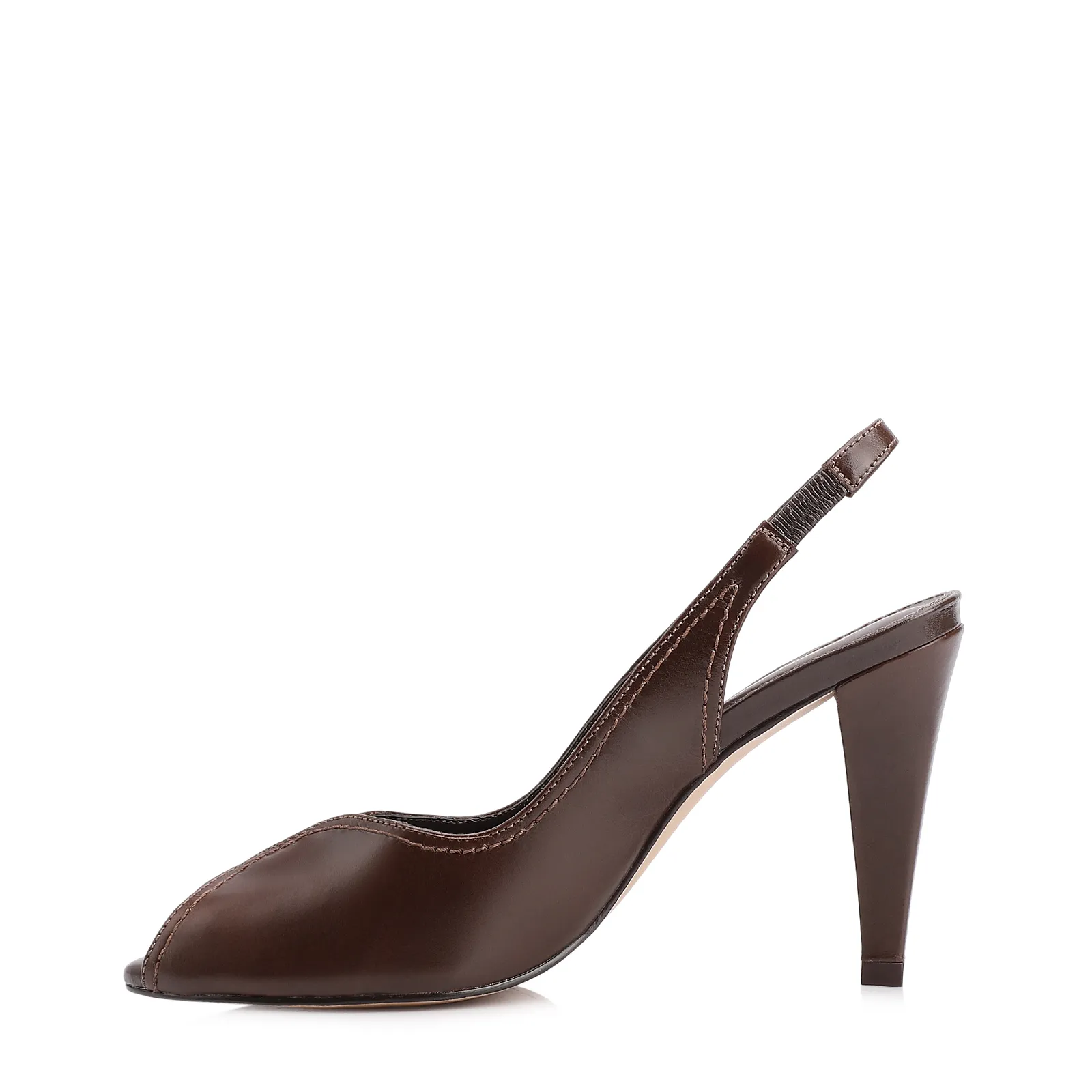 Peep Toe Couro Marrom Escuro