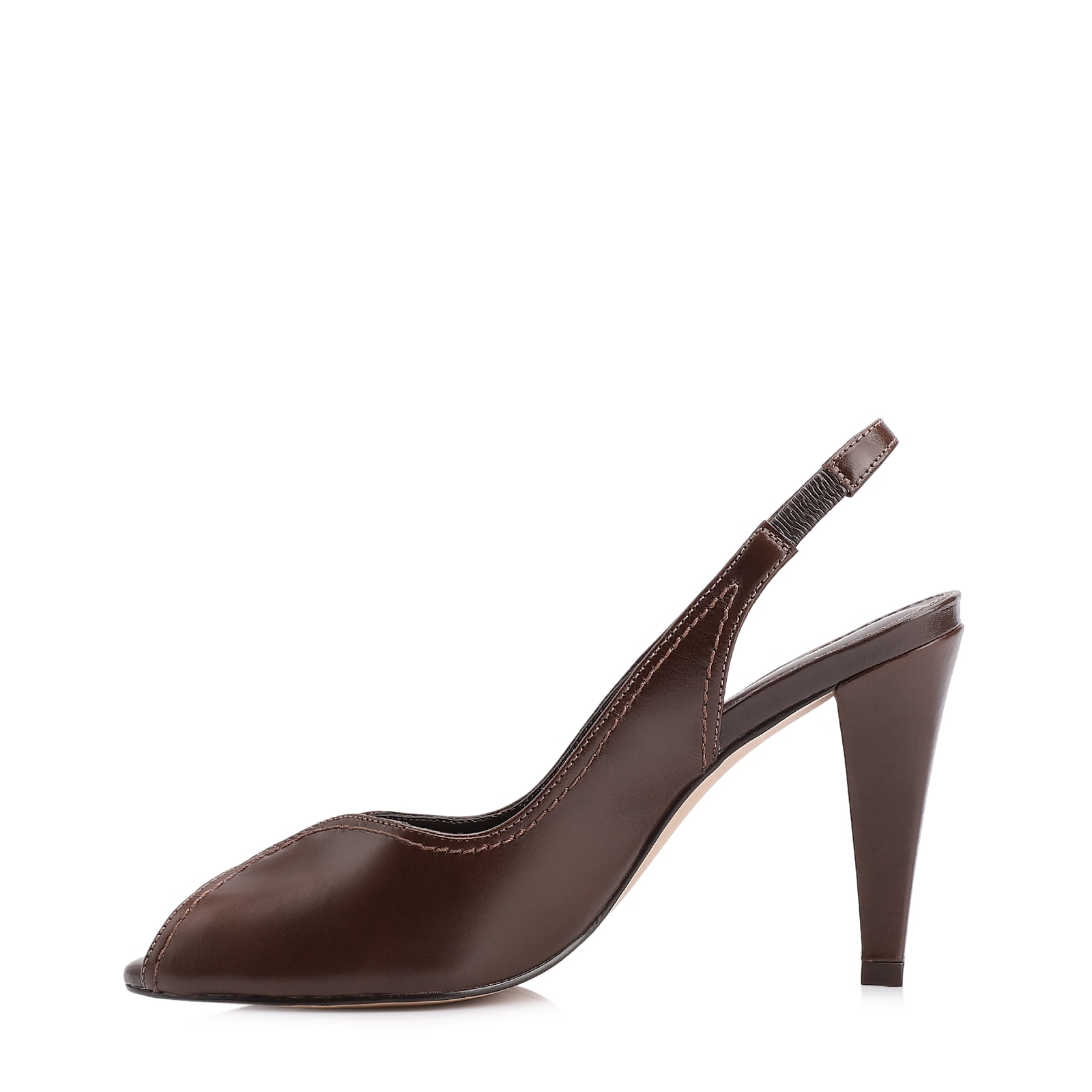Peep Toe Couro Marrom Escuro