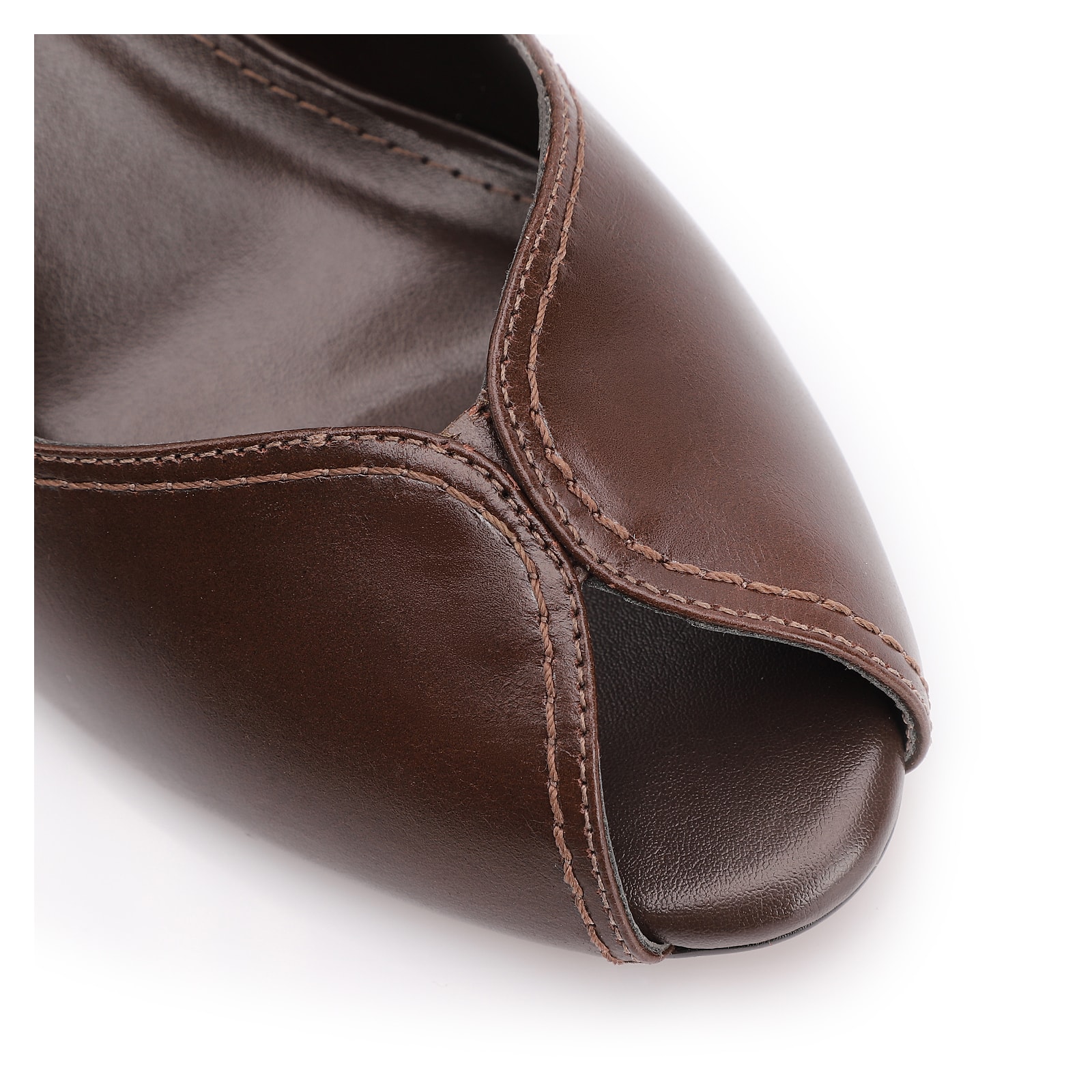 Peep Toe Couro Marrom Escuro