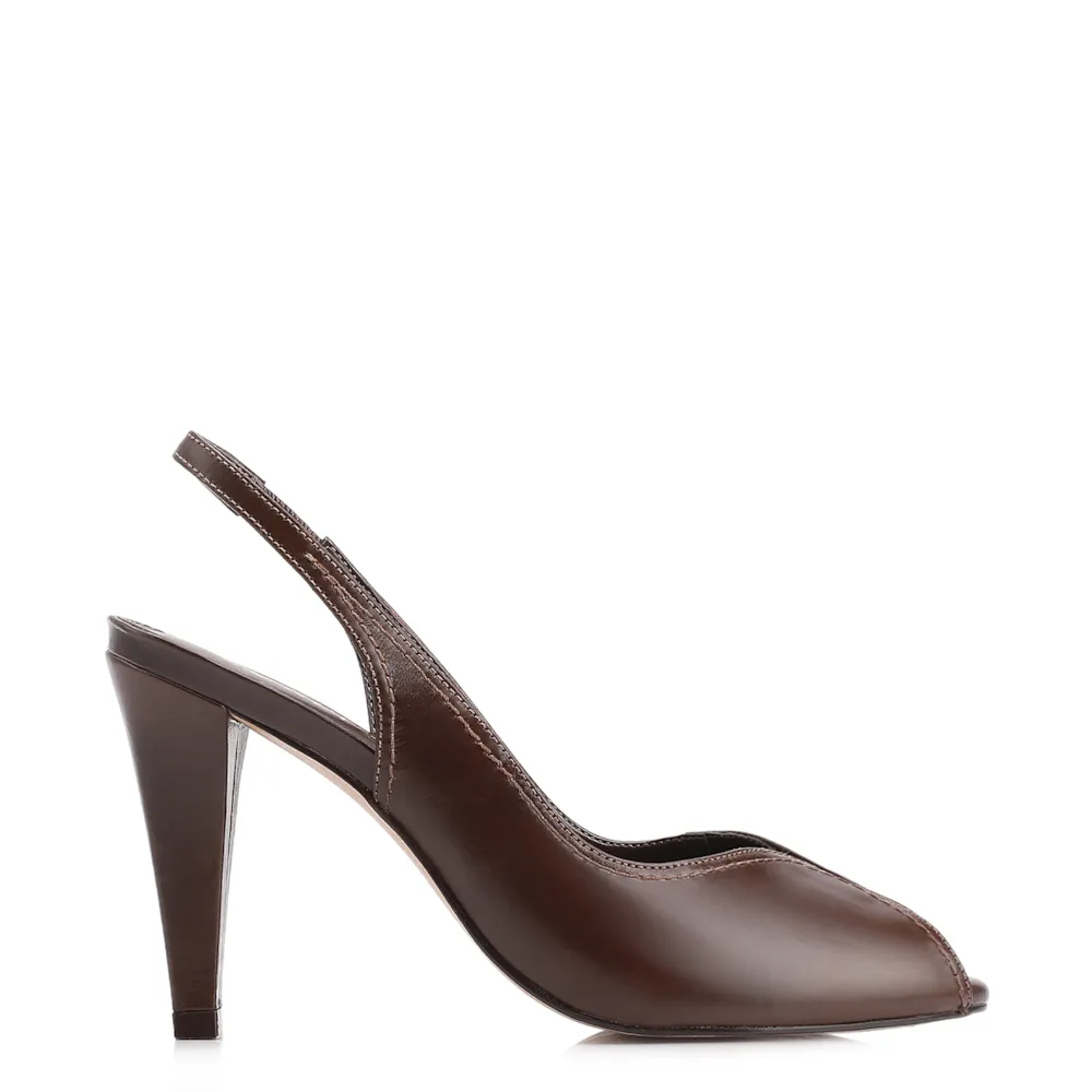 Peep Toe Couro Marrom Escuro - imagem 2