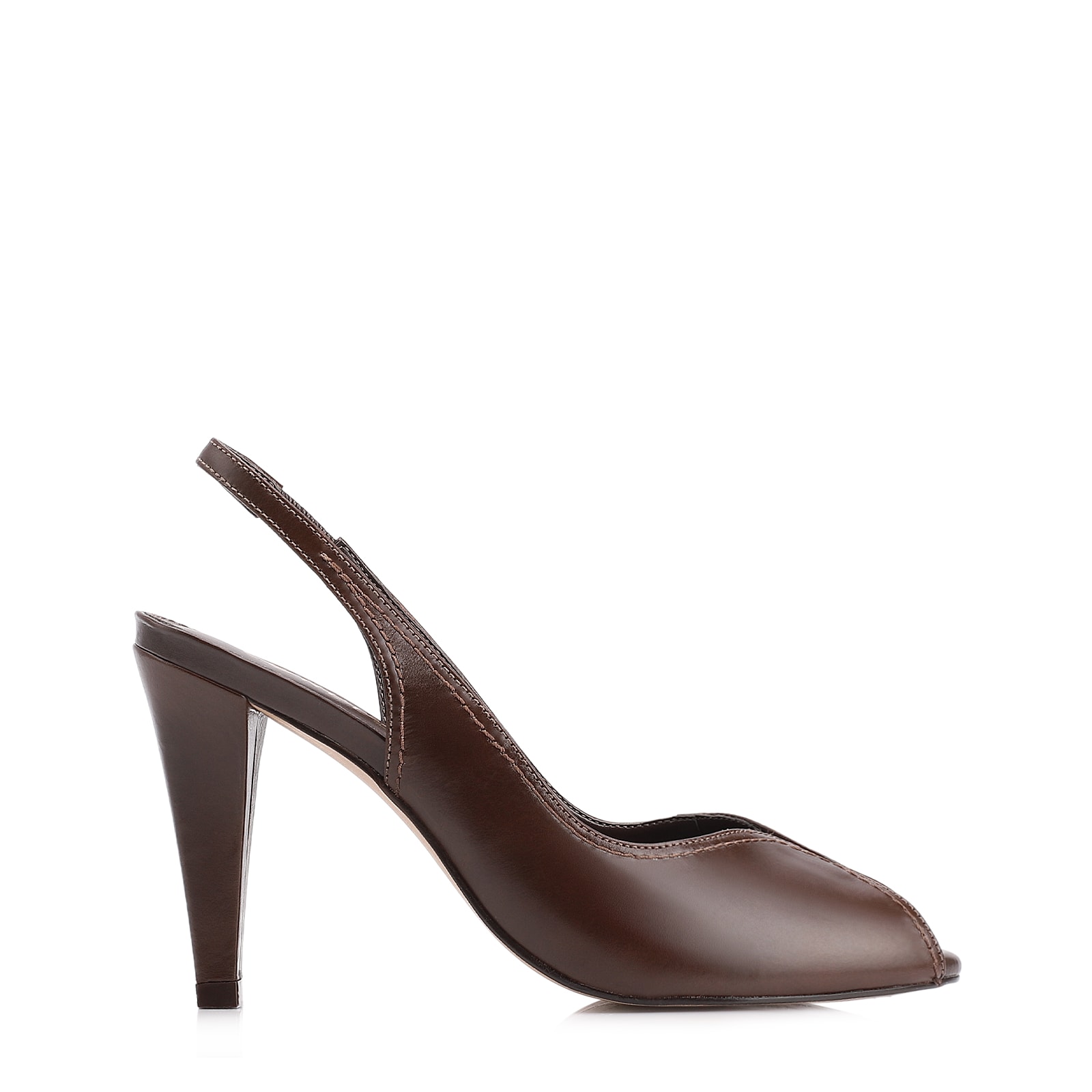 Peep Toe Couro Marrom Escuro