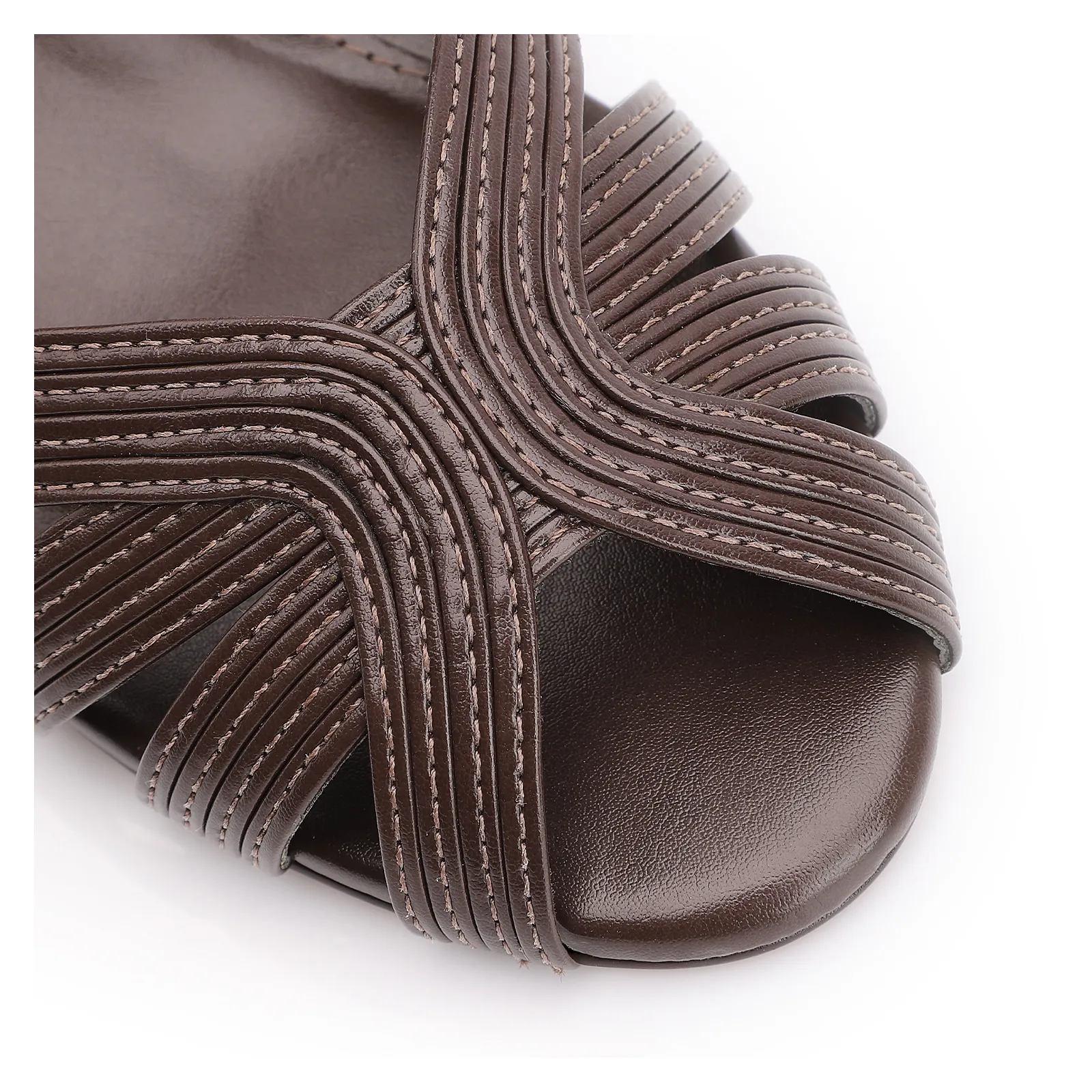 Peep Toe Couro Marrom Escuro