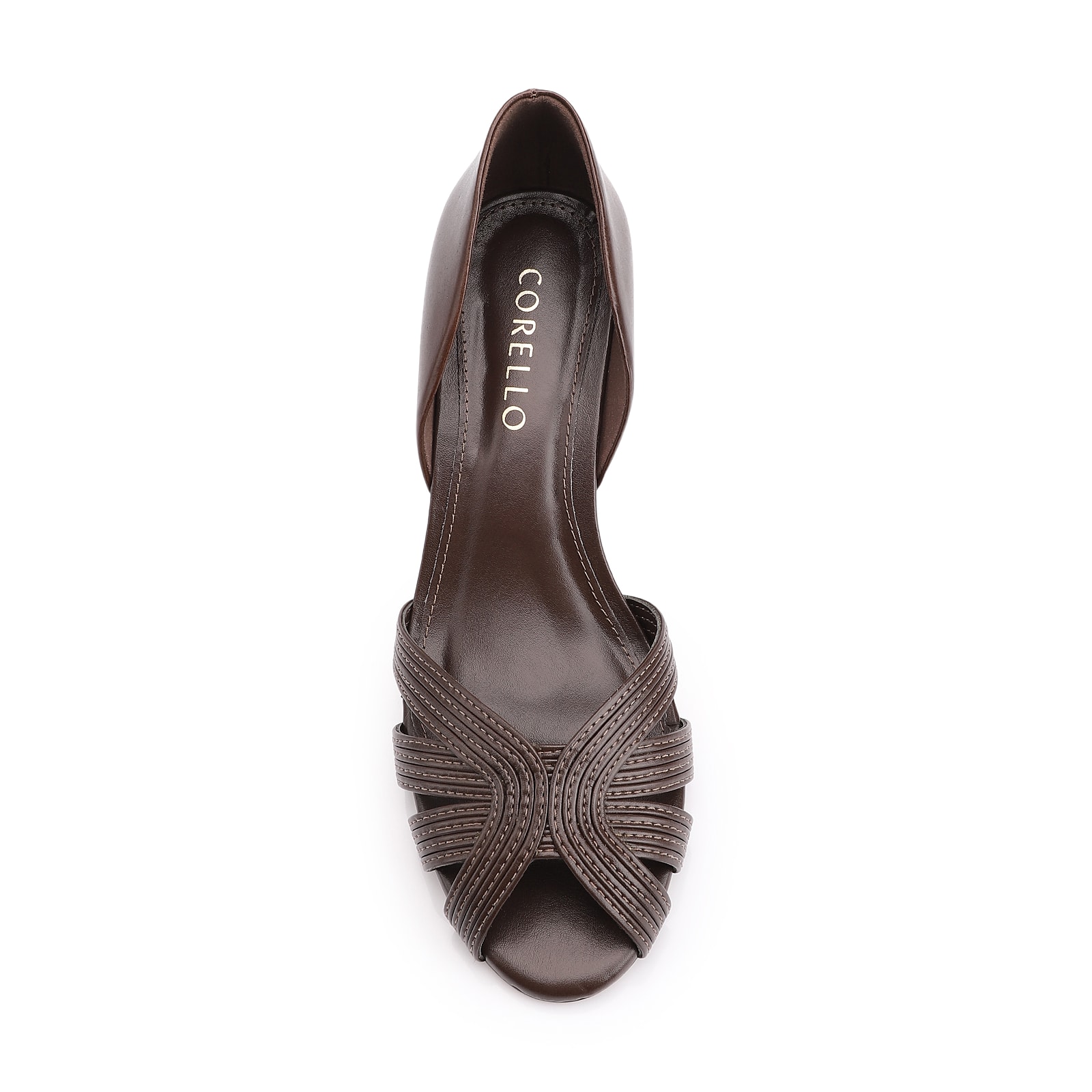 Peep Toe Couro Marrom Escuro