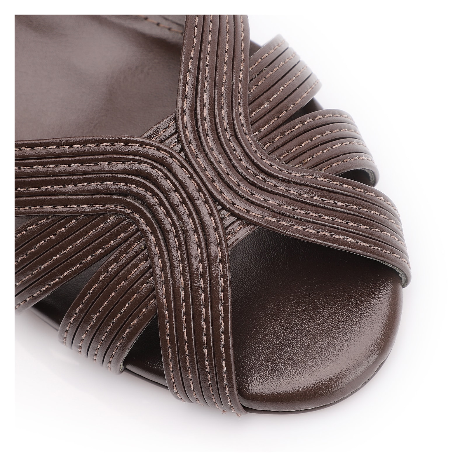 Peep Toe Couro Marrom Escuro