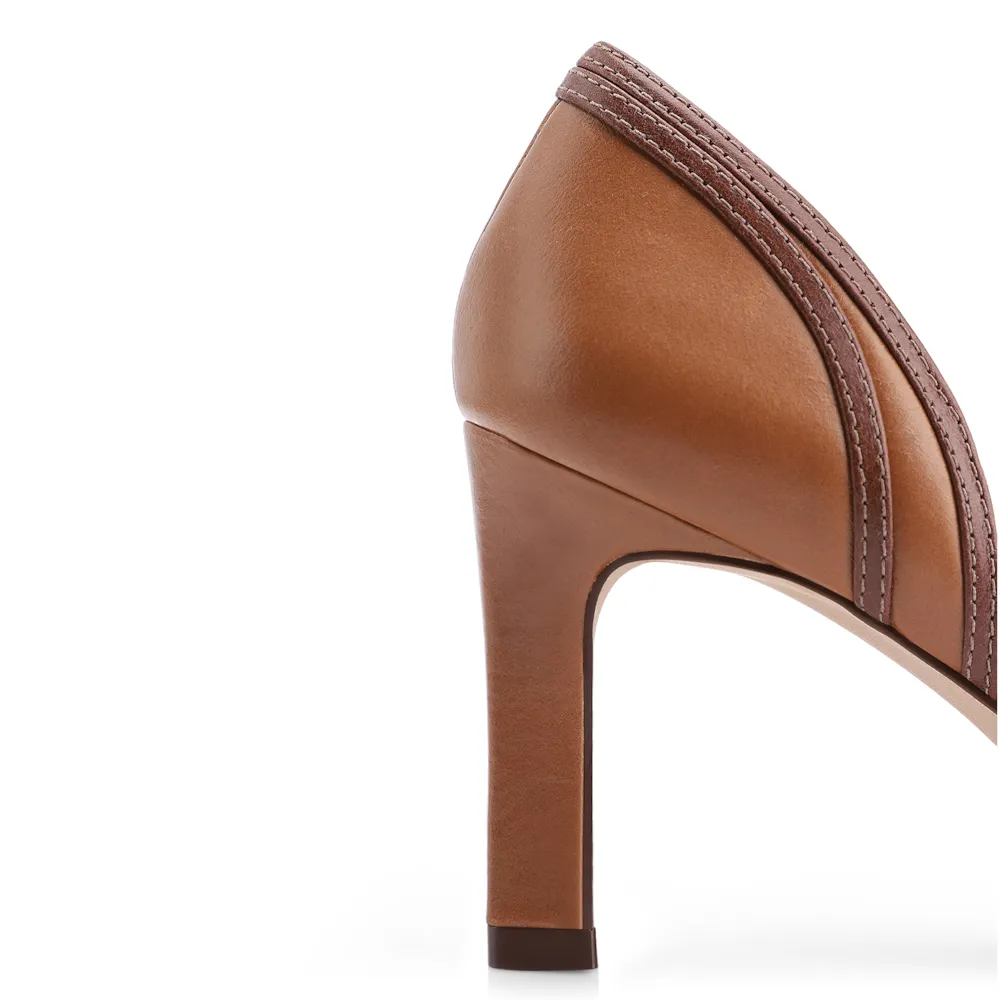 Peep Toe Couro Marrom/Off White - imagem 7