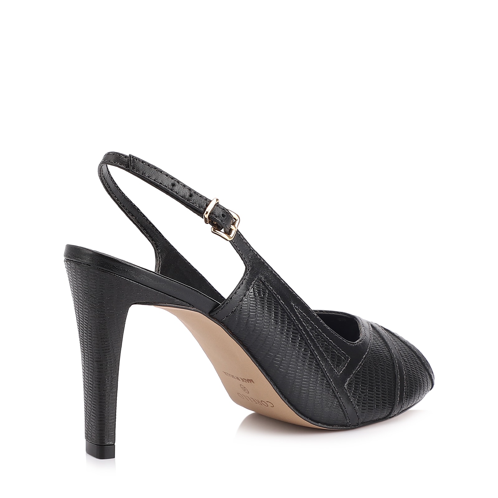 Peep Toe Couro New Lezard Preto/Couro Preto