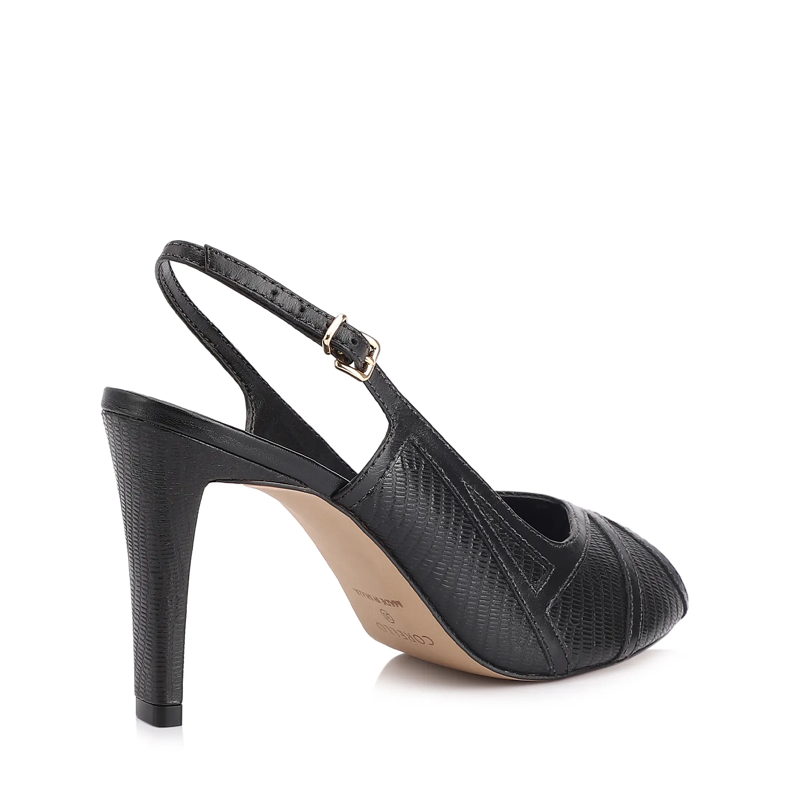 Peep Toe Couro New Lezard Preto/Couro Preto
