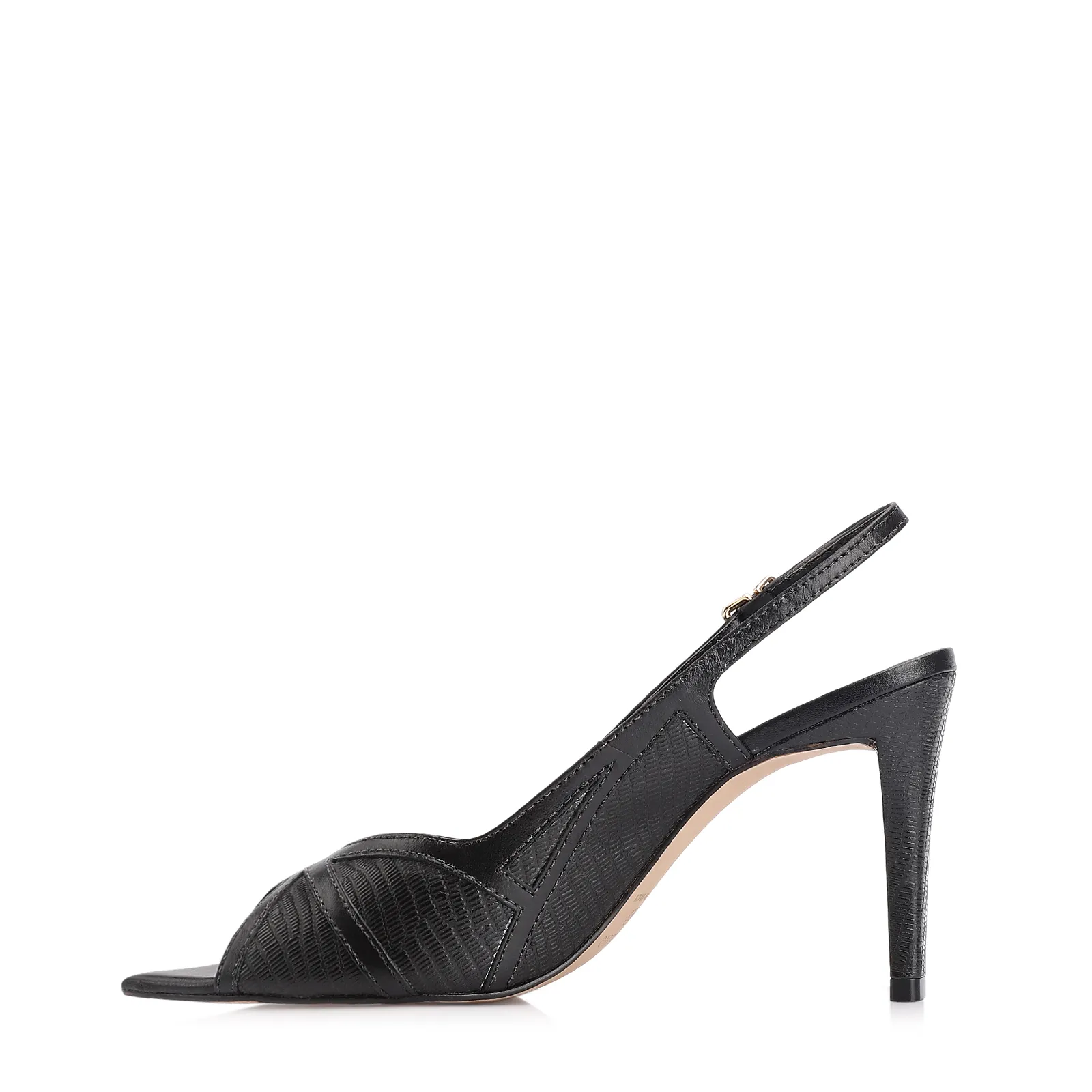 Peep Toe Couro New Lezard Preto/Couro Preto
