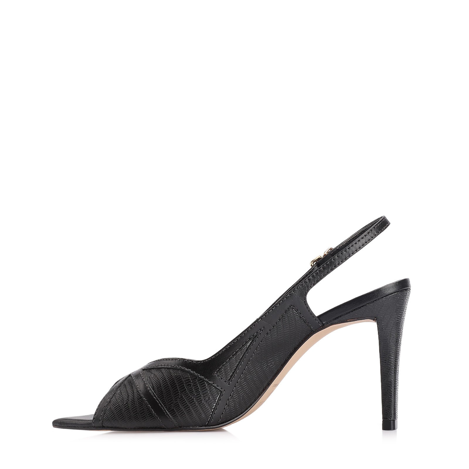 Peep Toe Couro New Lezard Preto/Couro Preto