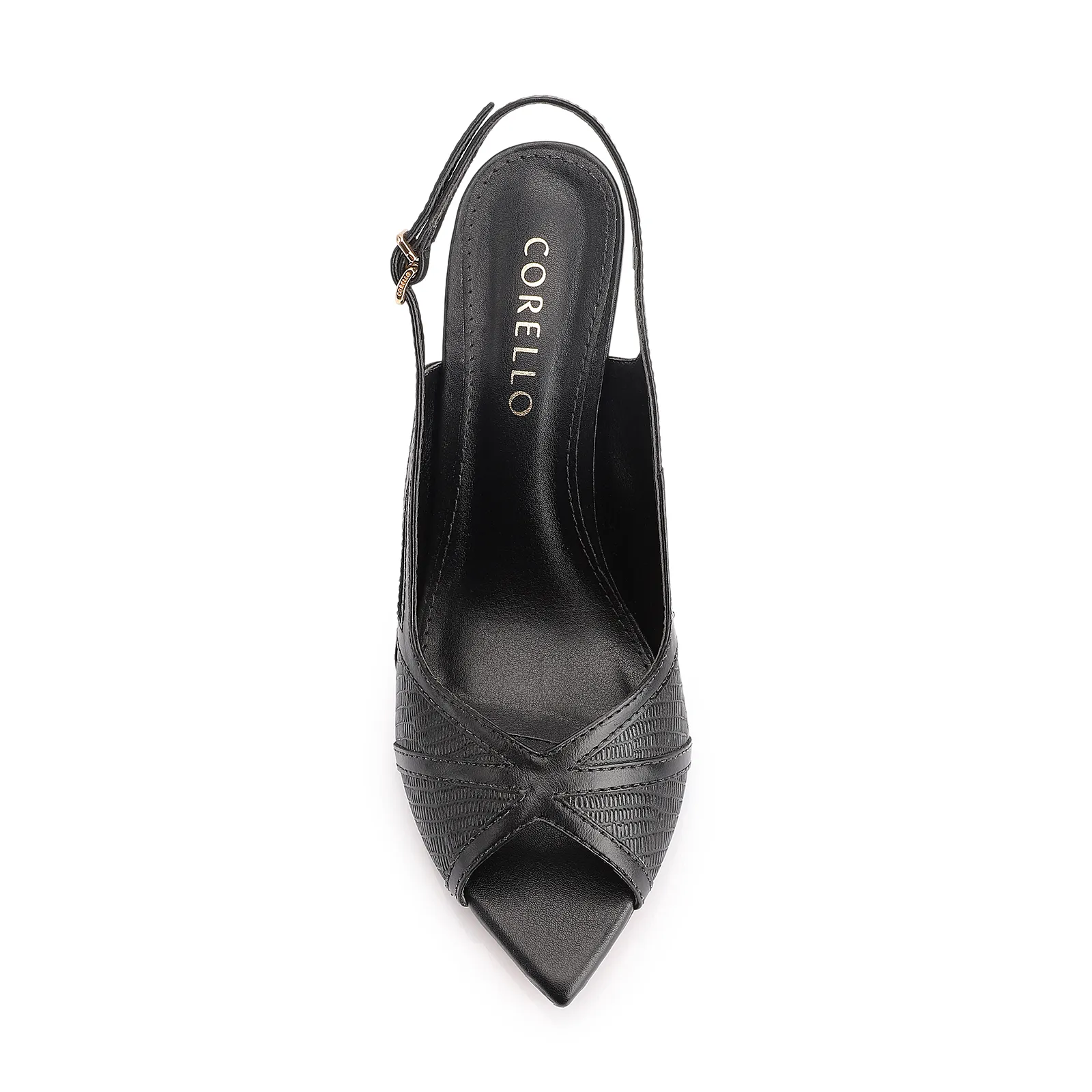 Peep Toe Couro New Lezard Preto/Couro Preto