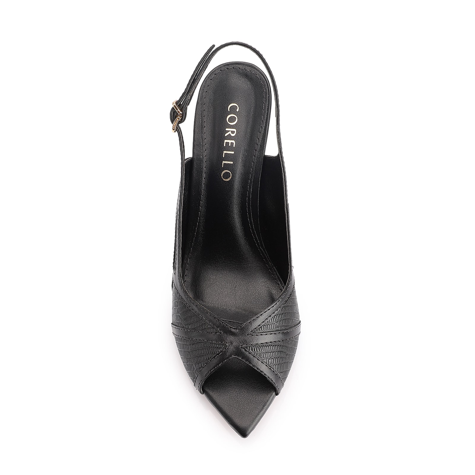 Peep Toe Couro New Lezard Preto/Couro Preto
