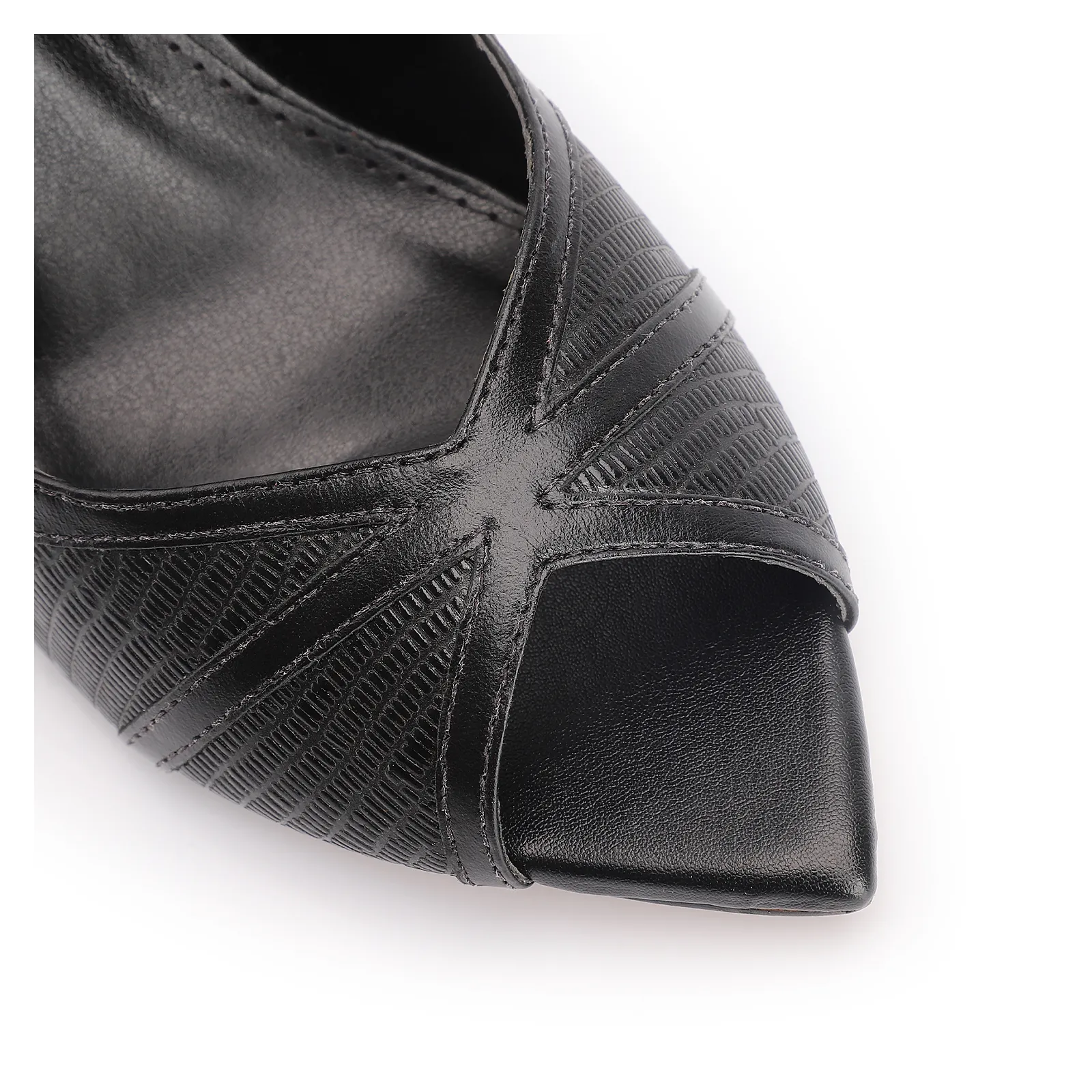 Peep Toe Couro New Lezard Preto/Couro Preto