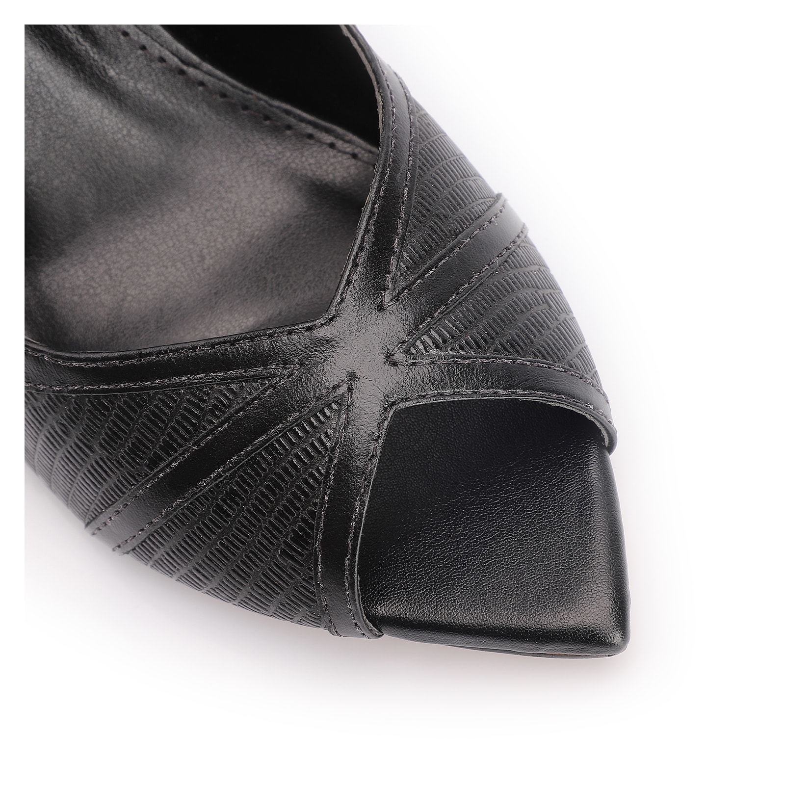 Peep Toe Couro New Lezard Preto/Couro Preto