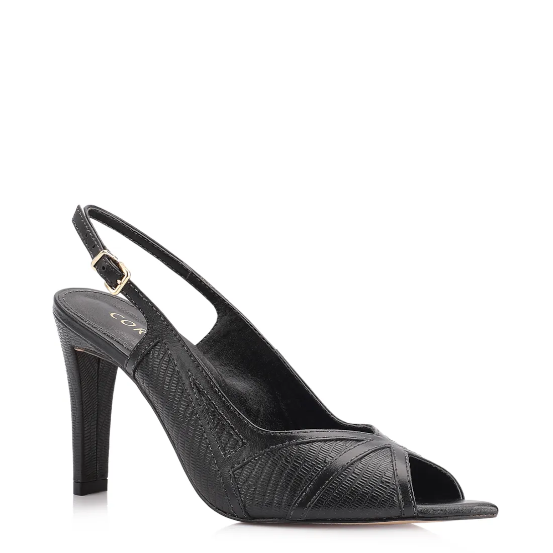 Peep Toe Couro New Lezard Preto/Couro Preto