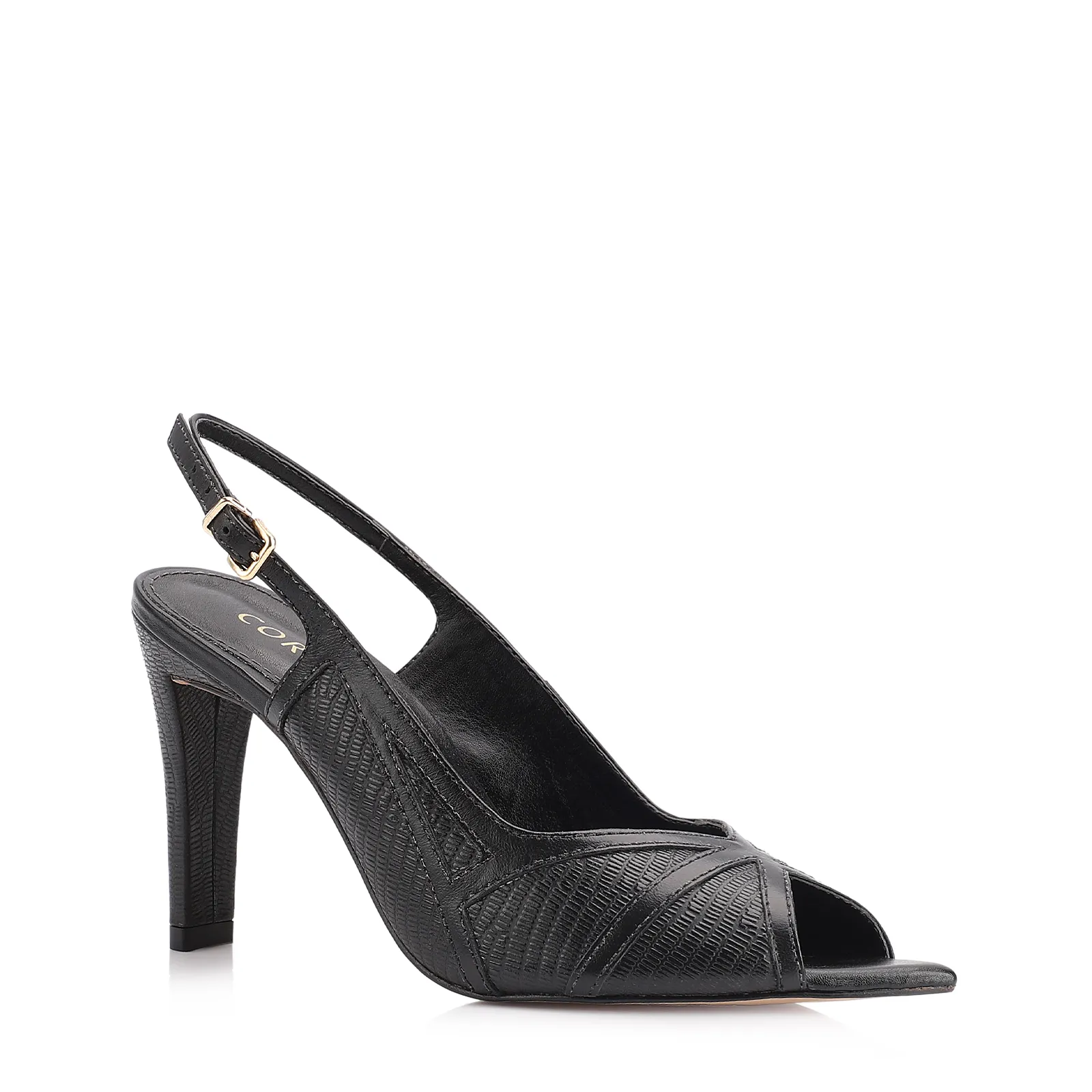 Peep Toe Couro New Lezard Preto/Couro Preto