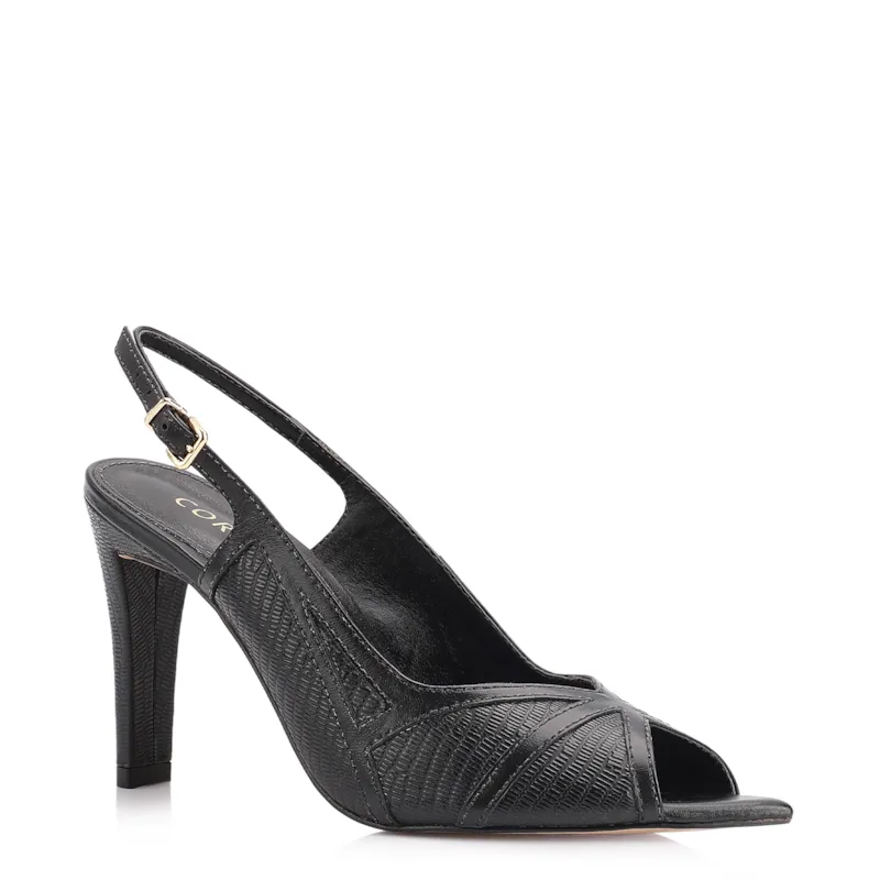 Peep Toe Couro New Lezard Preto/Couro Preto