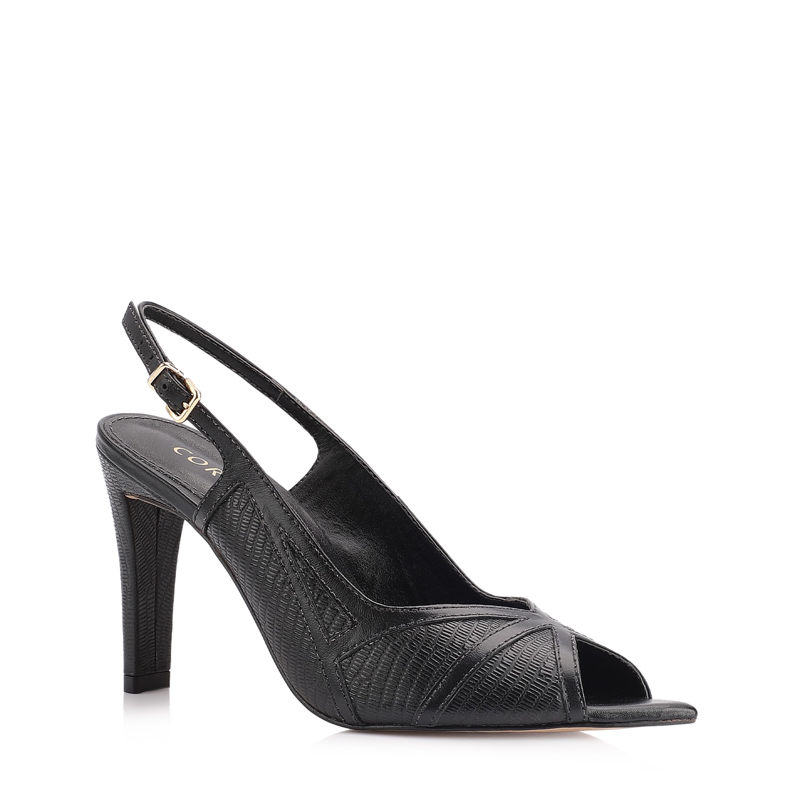 Peep Toe Couro New Lezard Preto/Couro Preto