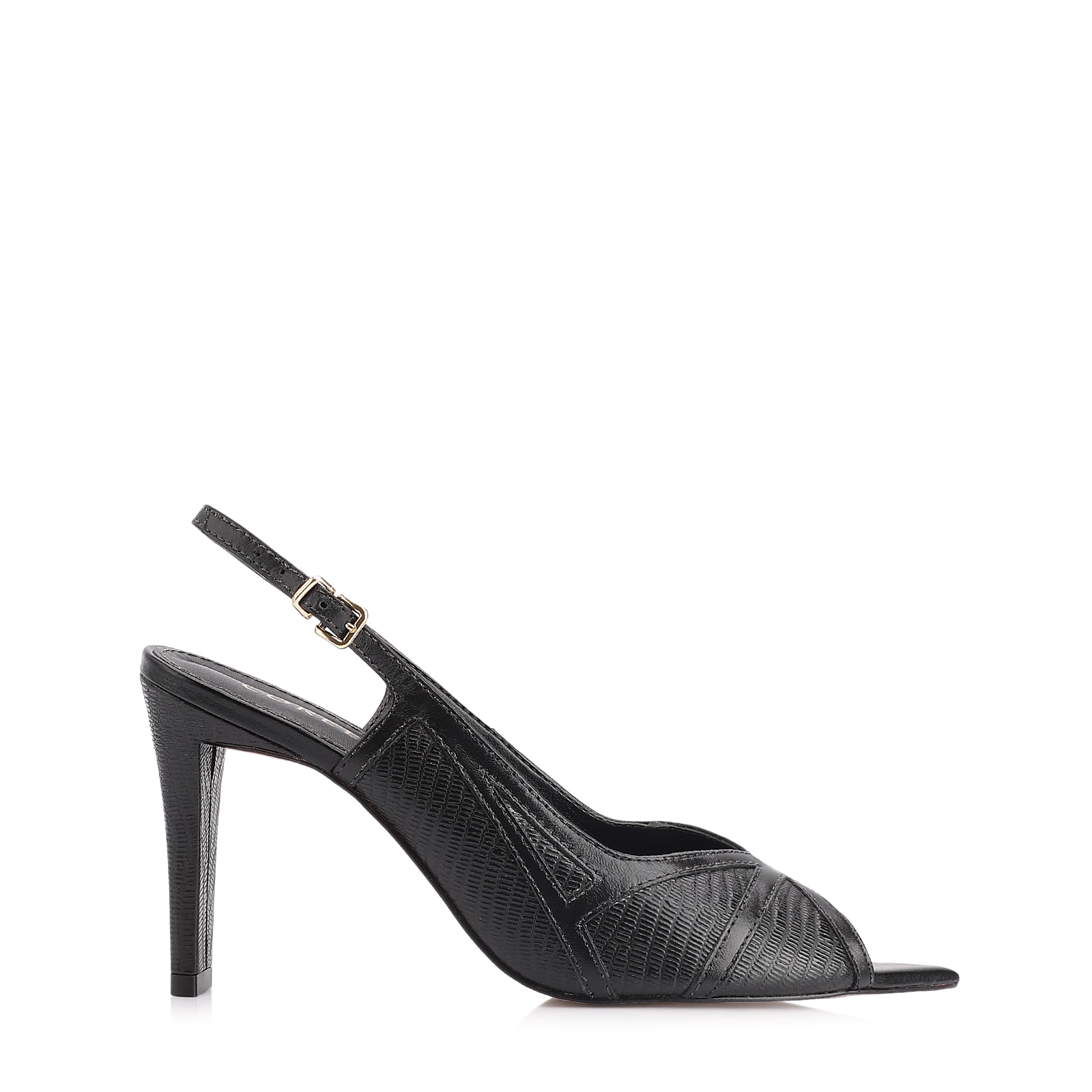 Peep Toe Couro New Lezard Preto/Couro Preto