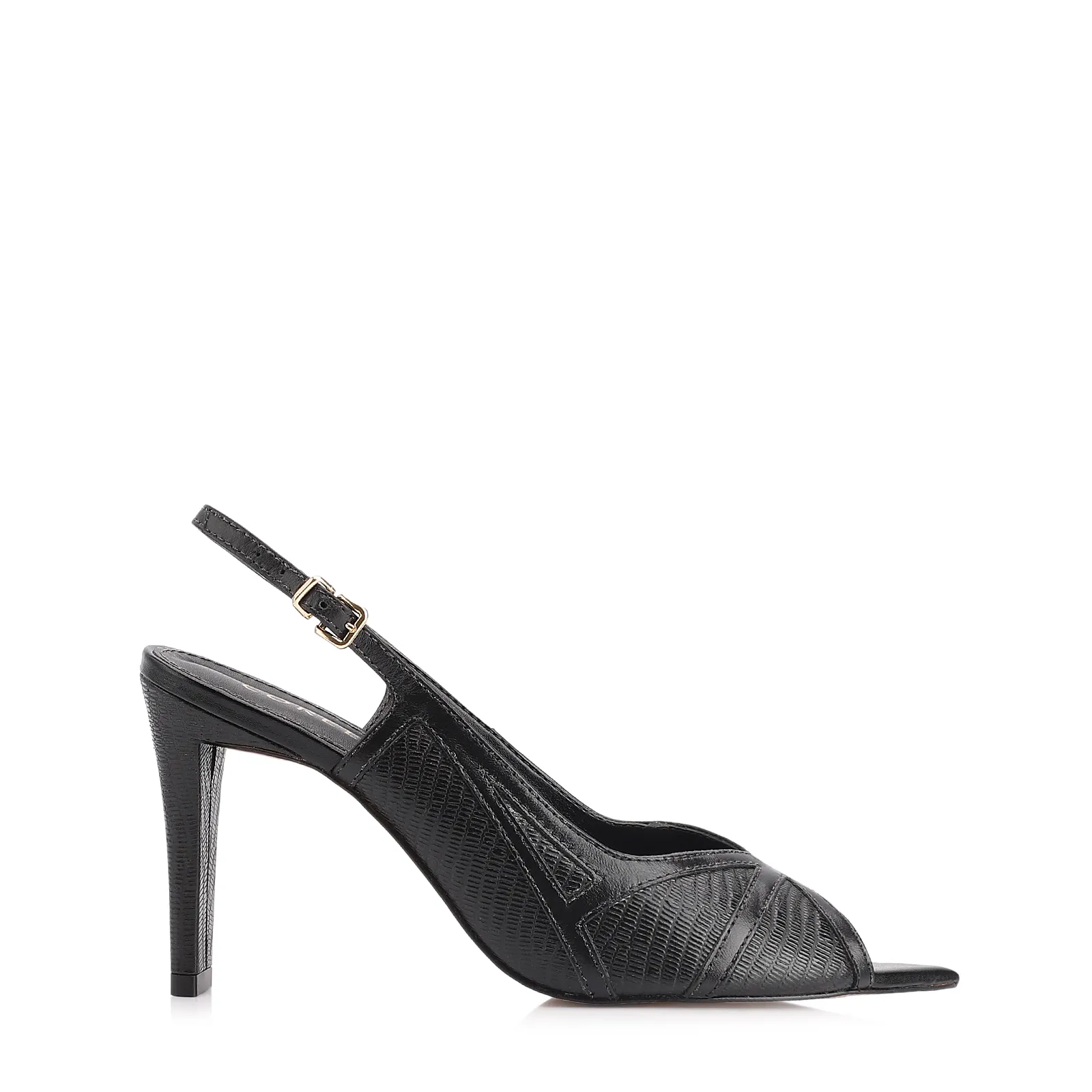Peep Toe Couro New Lezard Preto/Couro Preto