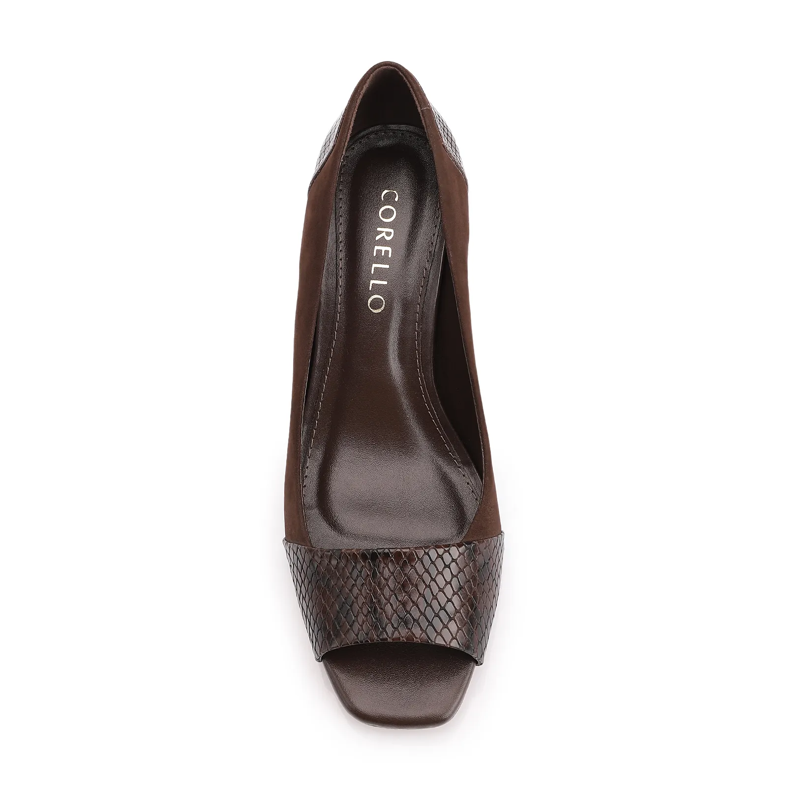 Peep Toe Couro Nobuck Marrom /Alt Python Marrom