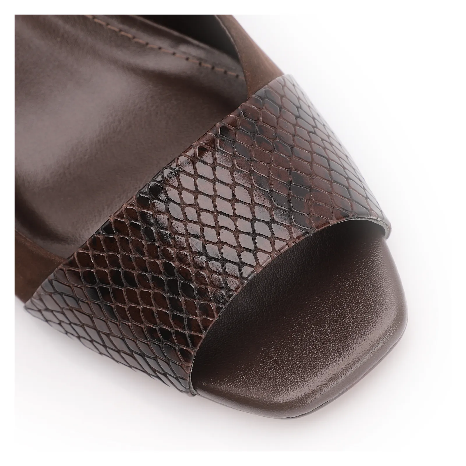 Peep Toe Couro Nobuck Marrom /Alt Python Marrom
