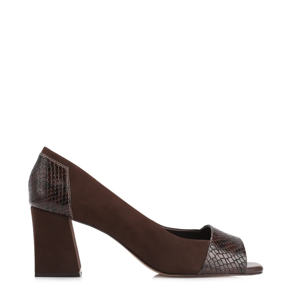 Peep Toe Couro Nobuck Marrom /Alt Python Marrom - imagem 3