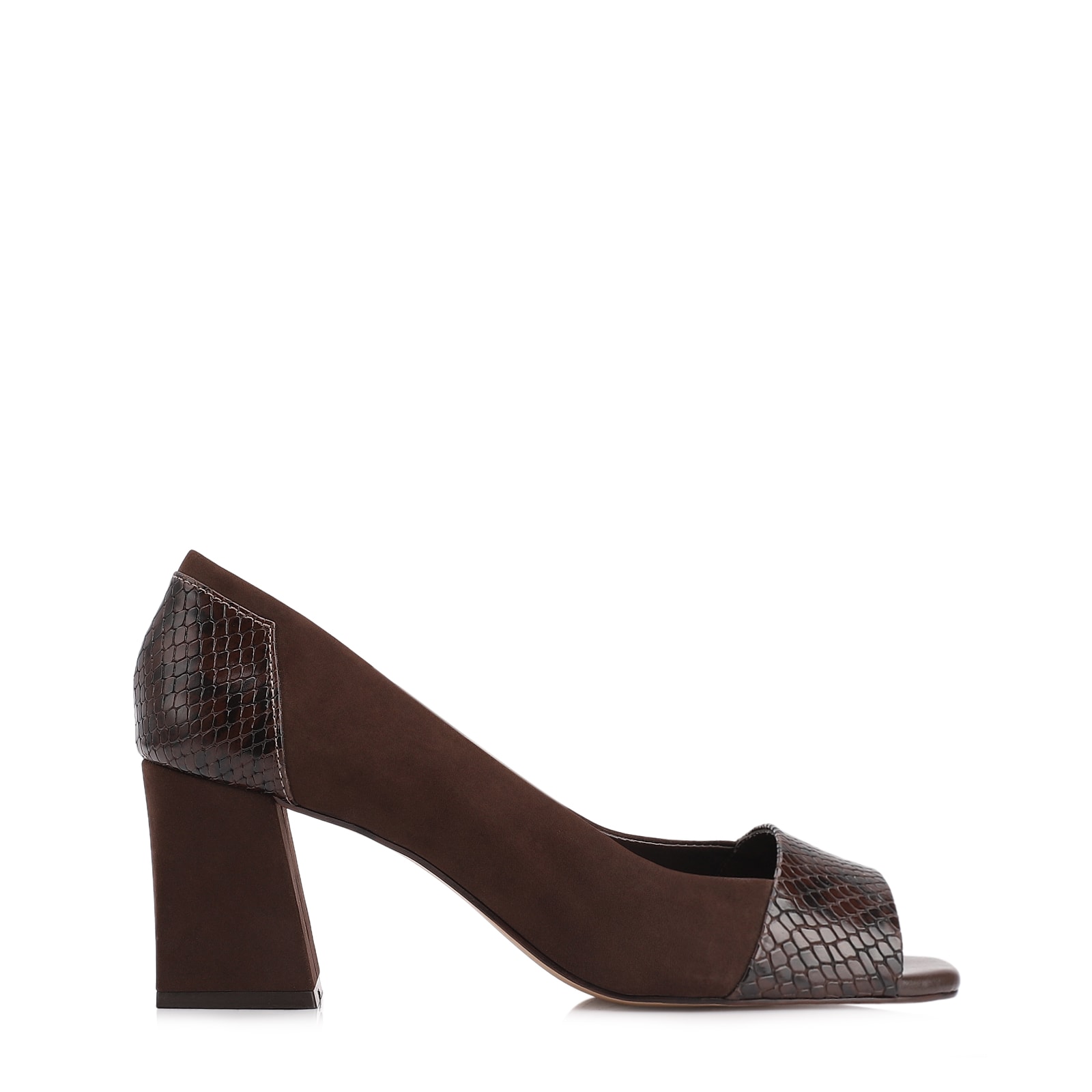 Peep Toe Couro Nobuck Marrom /Alt Python Marrom
